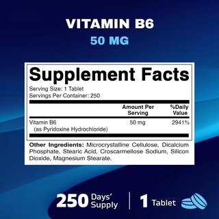 Foto 4 | Suplemento Vitamático De Vitamina B6 50 Mg 250 Comprimidos Vegetariano - Venta Internacional.