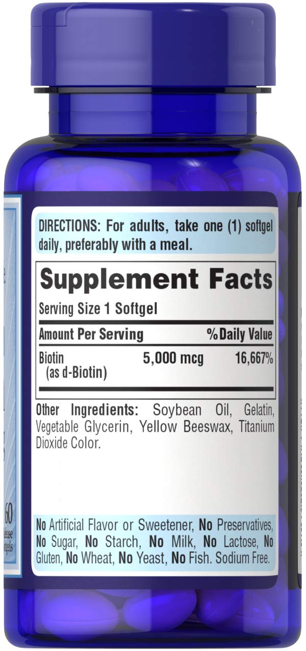 Foto 3 pulgar | Suplemento De Biotina Puritan's Pride  5000 Mcg  60 Cápsulas Blandas - Venta Internacional.