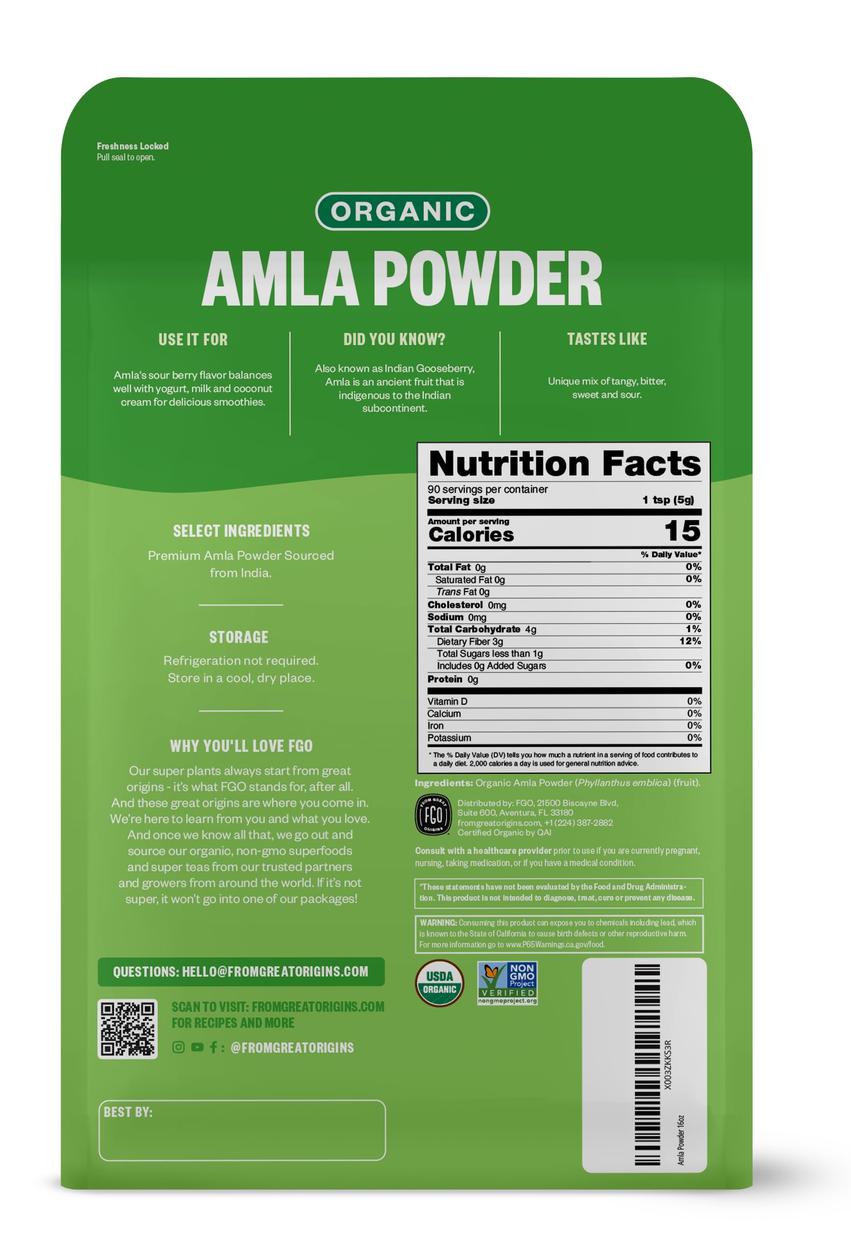 Foto 3 pulgar | Amla Powder Fgo Organic 454 G (paquete De 1) De La India - Venta Internacional.