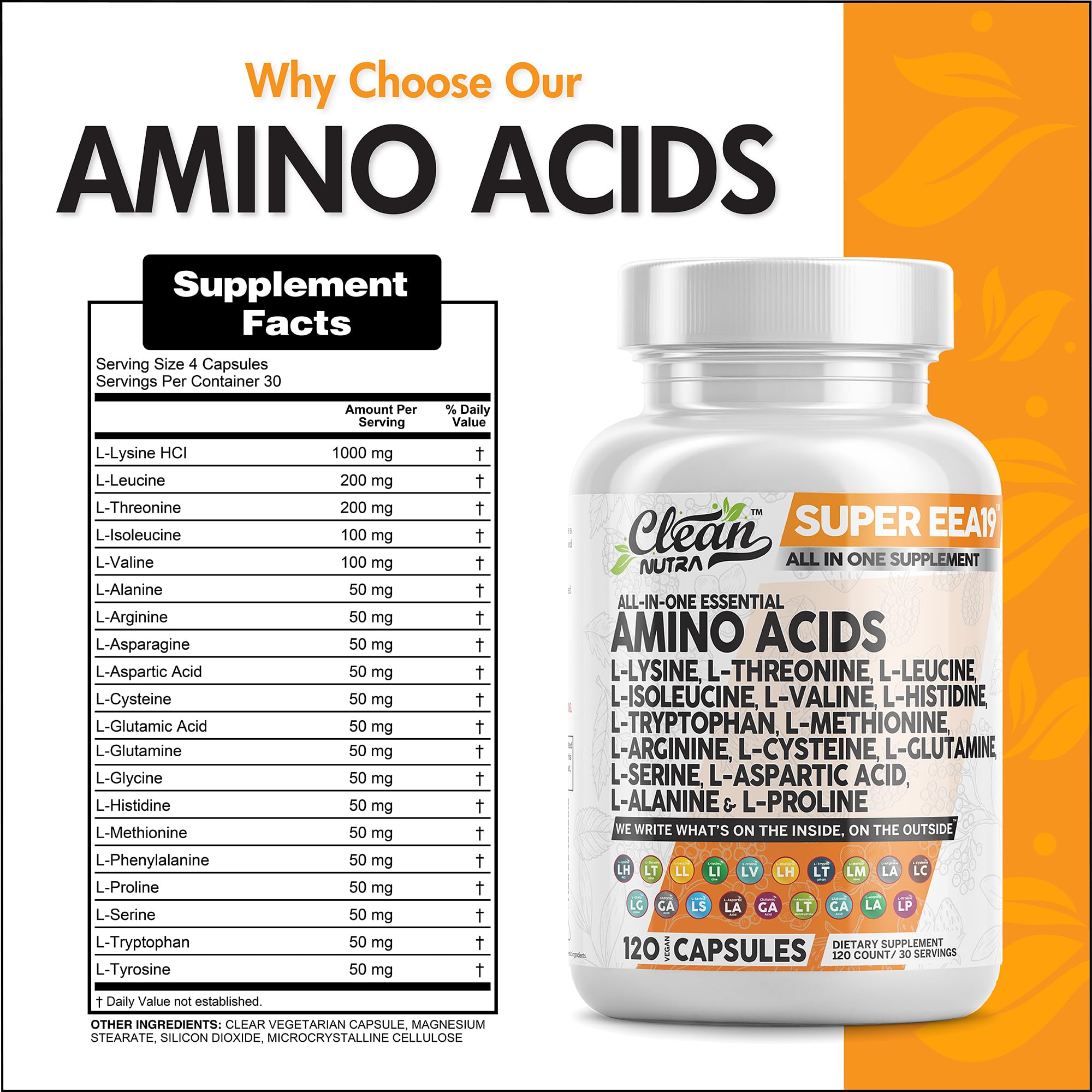 Foto 3 pulgar | Suplemento de Aminoácidos Super EEA19 Clean Nutraceuticals 120 Cápsulas - Venta Internacional
