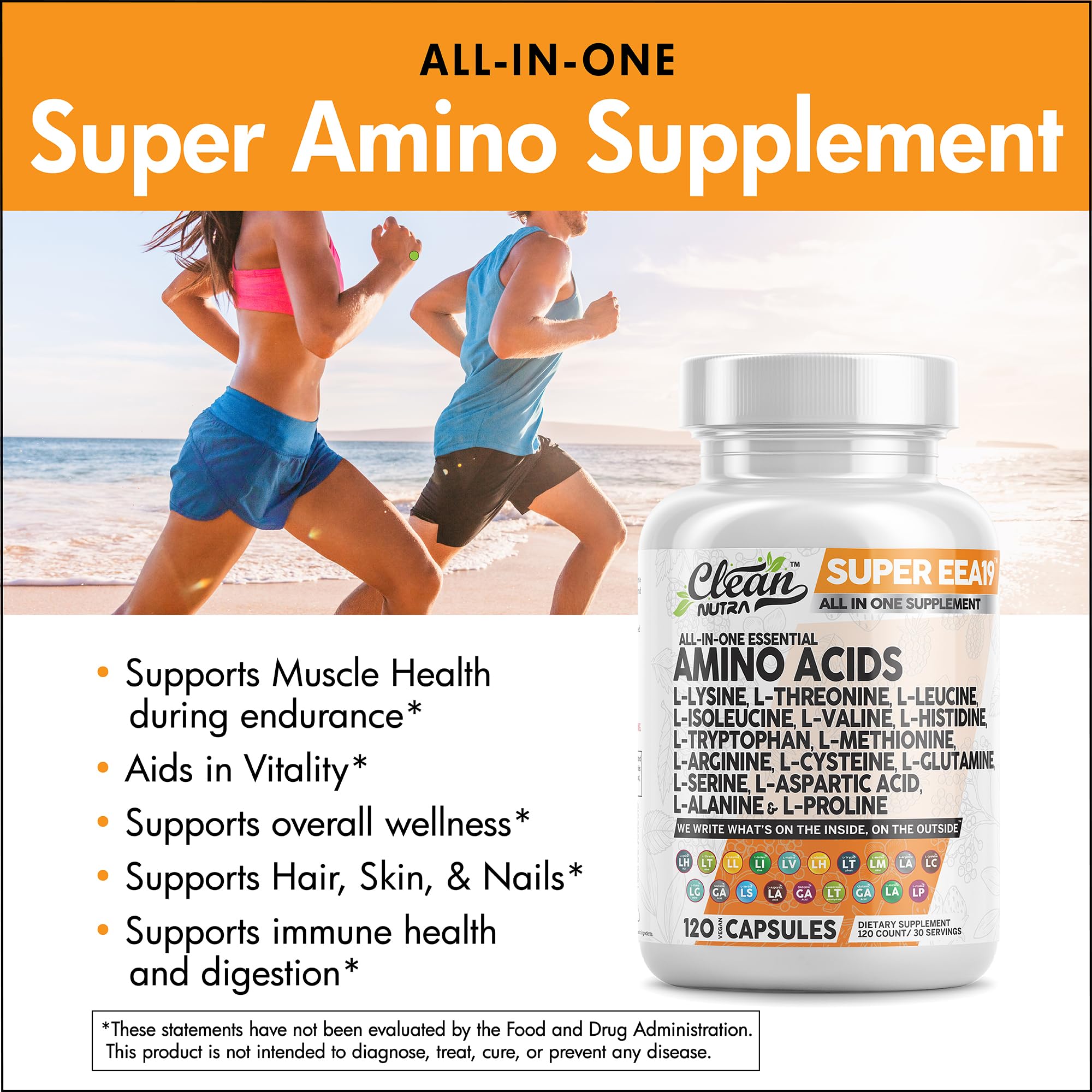 Foto 4 pulgar | Suplemento de Aminoácidos Super EEA19 Clean Nutraceuticals 120 Cápsulas - Venta Internacional