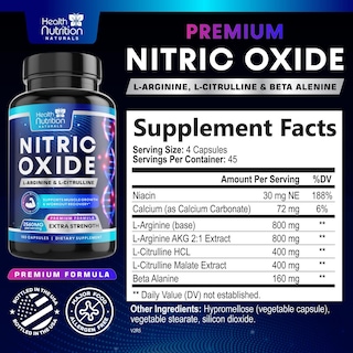 Foto 2 | Suplemento De Óxido Nítrico Health Nutrition Naturals 180 Cápsulas - Venta Internacional.