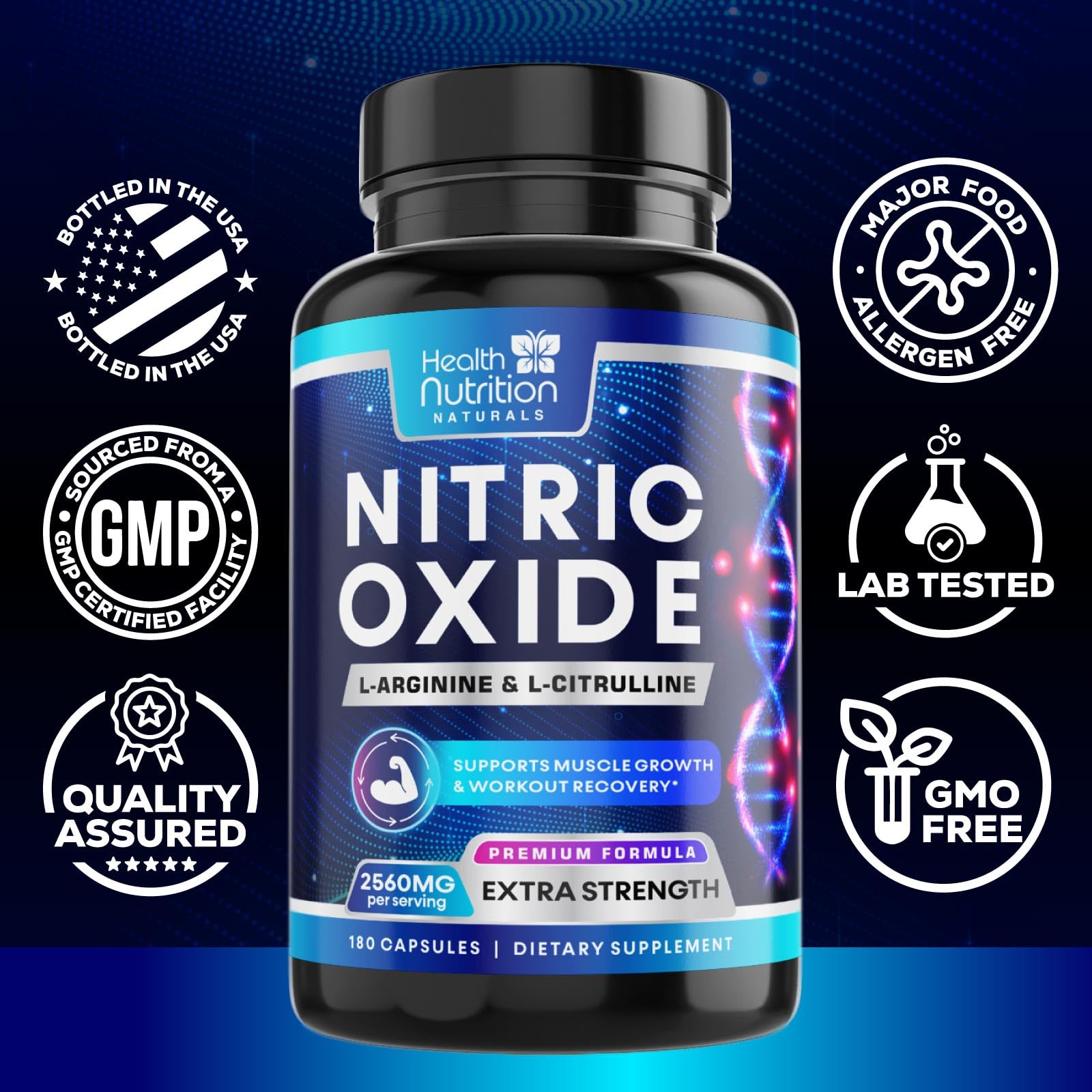 Foto 5 pulgar | Suplemento De Óxido Nítrico Health Nutrition Naturals 180 Cápsulas - Venta Internacional.