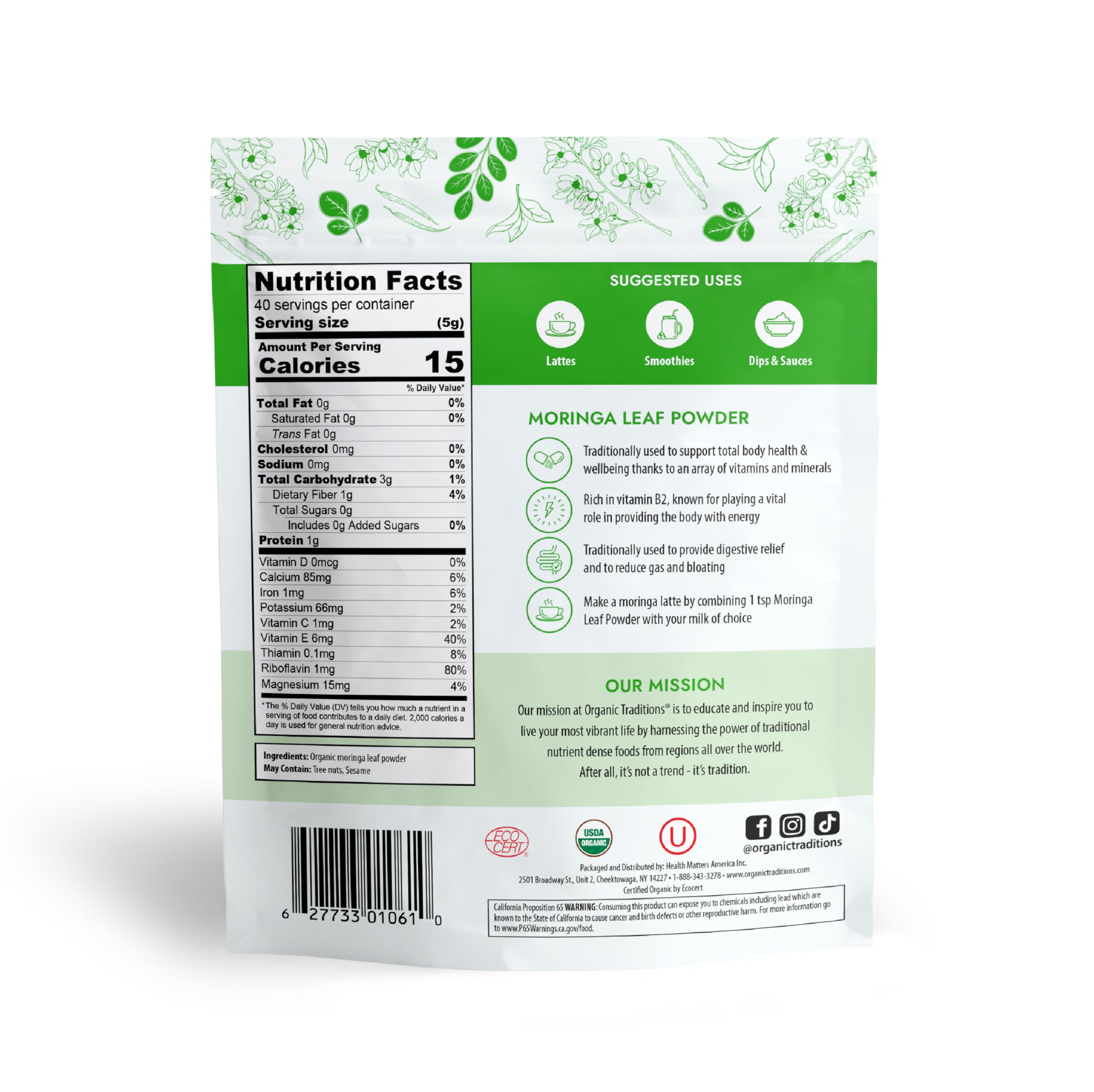 Foto 3 pulgar | Moringa En Polvo Organic Traditions  Bolsa De 200 G  40 Porciones - Venta Internacional.