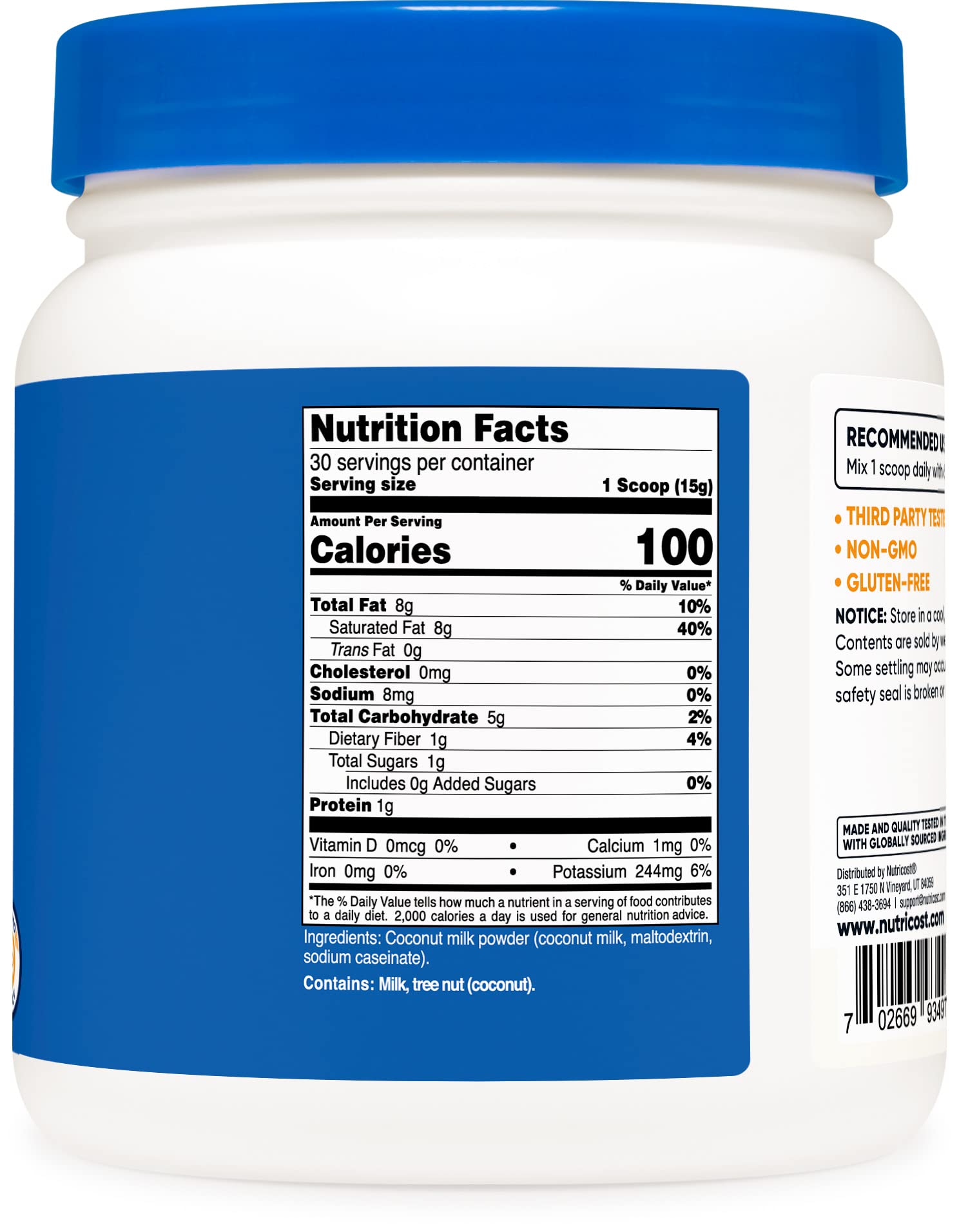 Foto 5 pulgar | Leche De Coco En Polvo Nutricost 454 G - Venta Internacional.