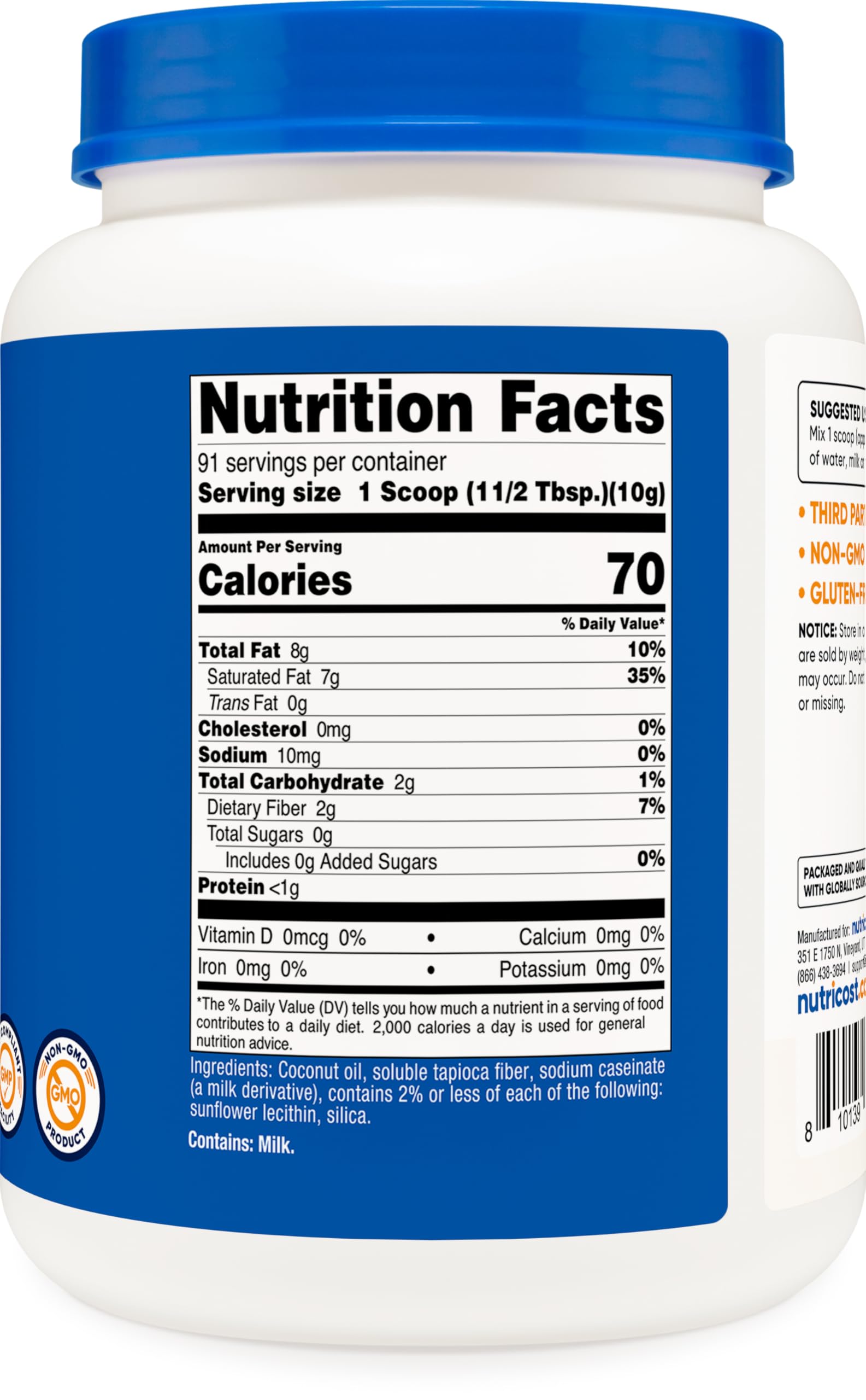 Foto 5 | Aceite De Coco En Polvo Nutricost 0.9 Kg (90 Porciones) Sin Ogm - Venta Internacional.
