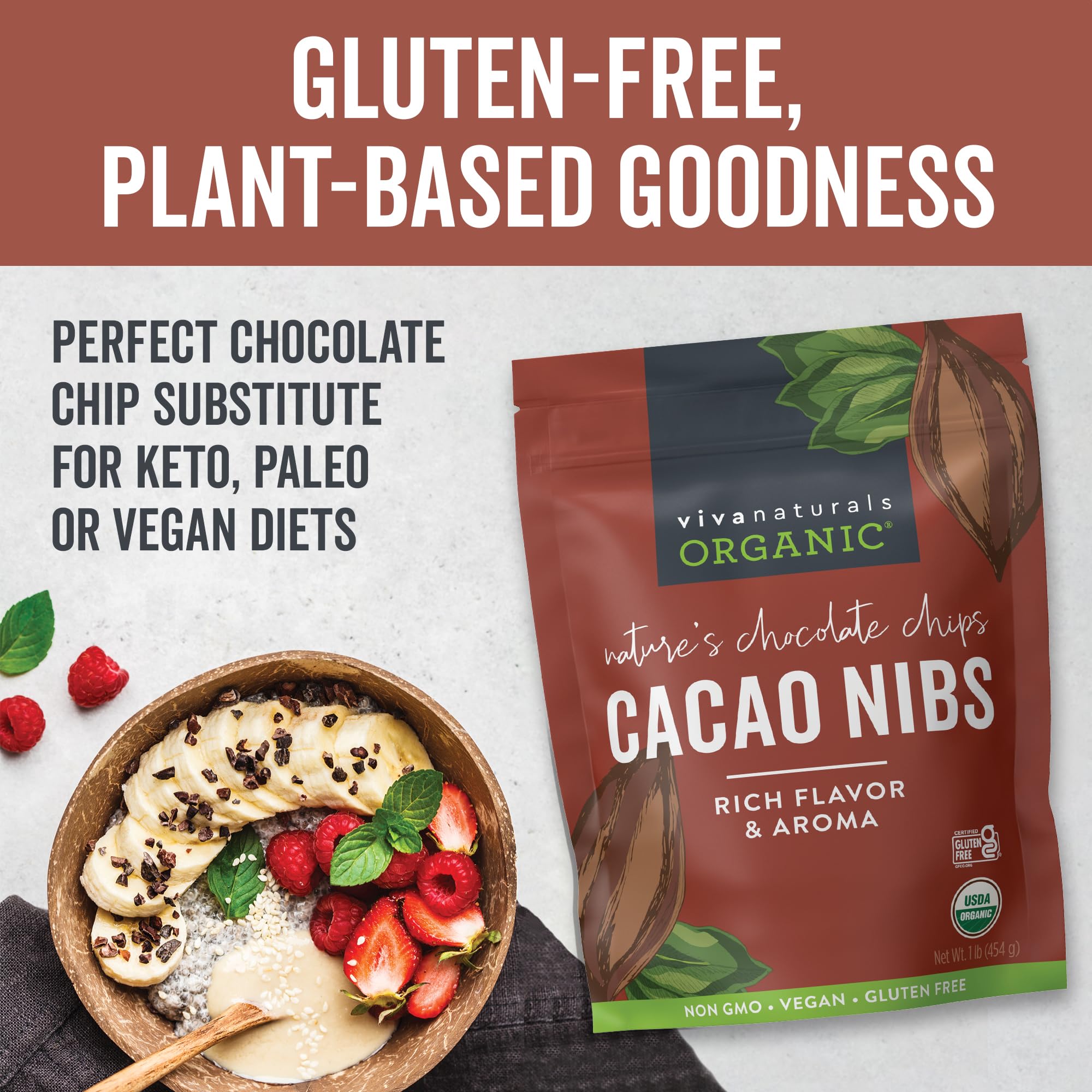 Foto 5 pulgar | Cacao Nibs Viva Naturals  Superalimento Cetovegano Orgánico De 454 G - Venta Internacional.
