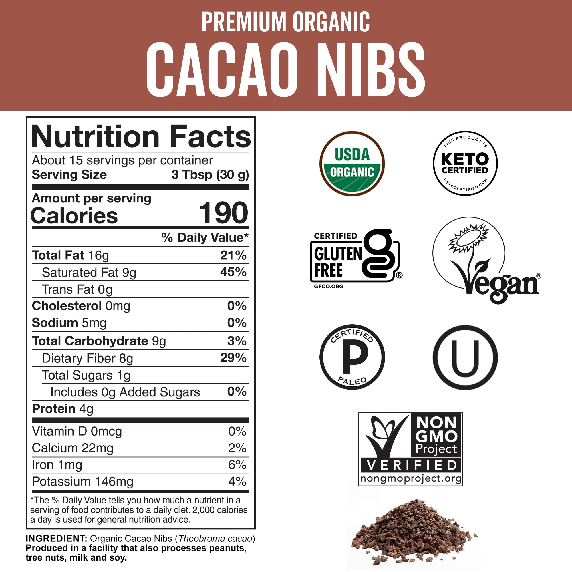 Foto 7 pulgar | Cacao Nibs Viva Naturals  Superalimento Cetovegano Orgánico De 454 G - Venta Internacional.