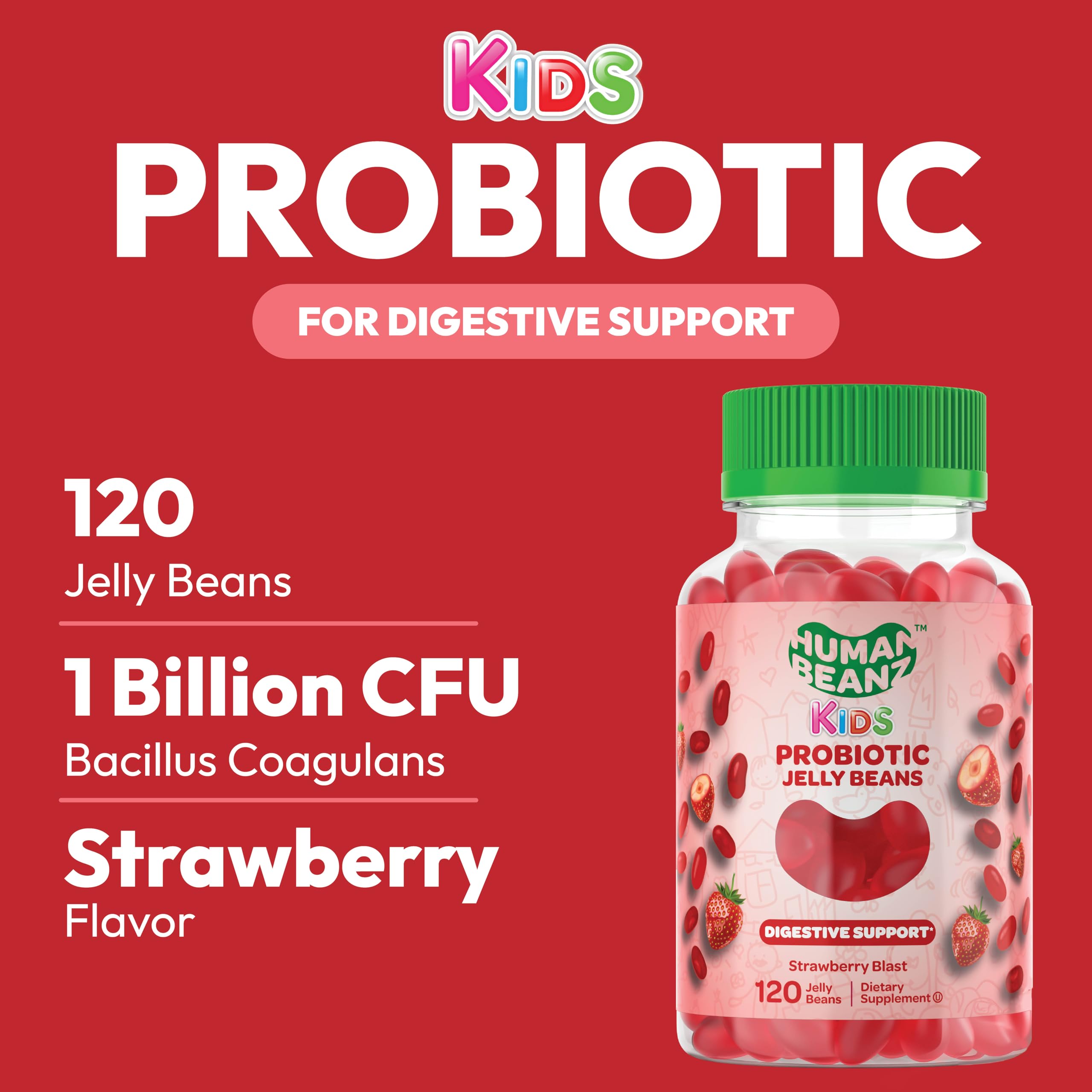 Foto 3 pulgar | Gomitas De Gelatina Probióticas Human Beanz Kids 120 Fresas - Venta Internacional.