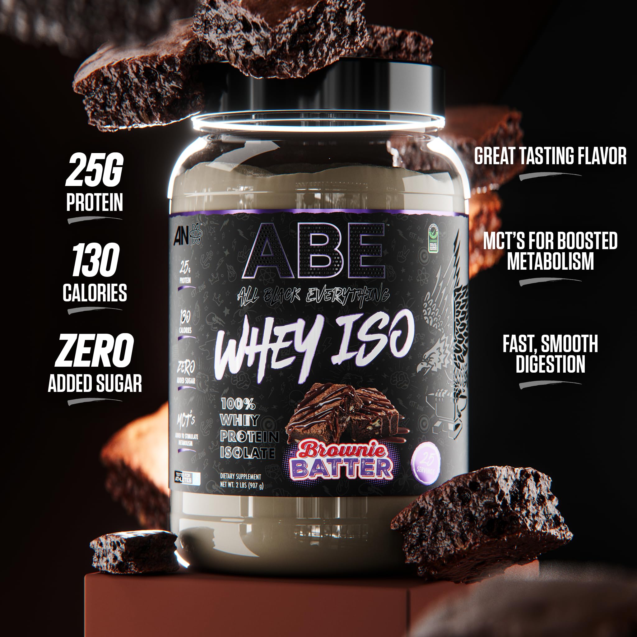 Foto 2 | Brownie De Proteína De Suero En Polvo Abe All Black Everything 25 G 27s - Venta Internacional.