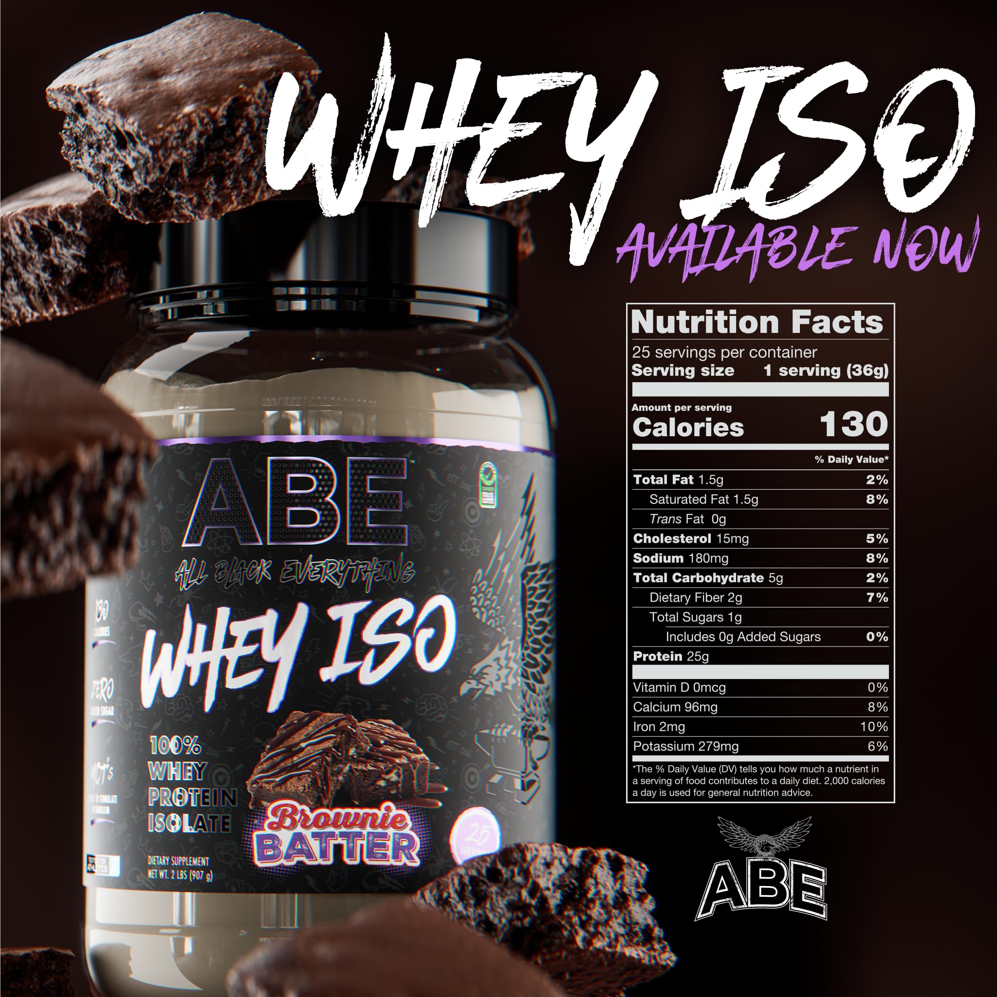 Foto 4 pulgar | Brownie De Proteína De Suero En Polvo Abe All Black Everything 25 G 27s - Venta Internacional.