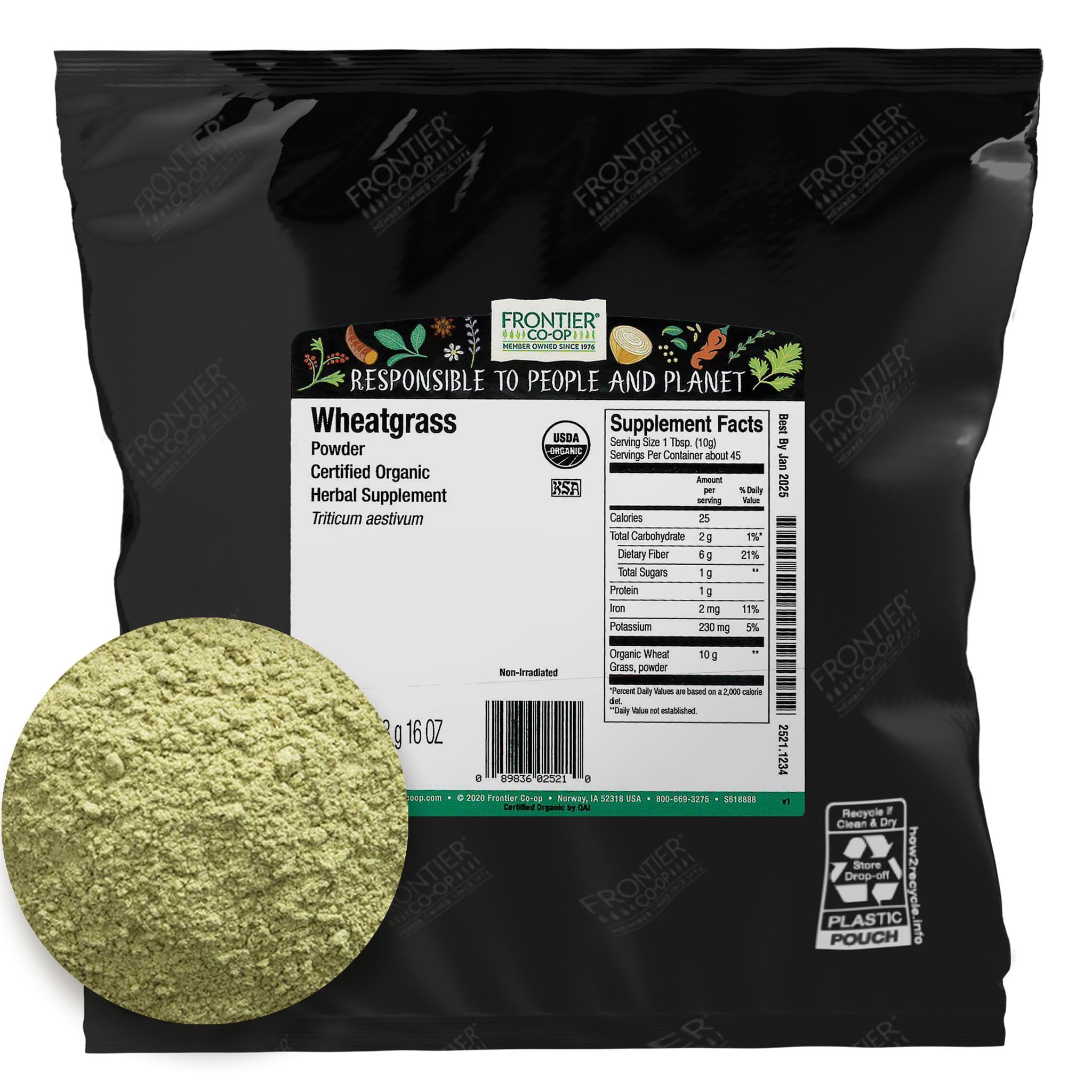 Foto 2 pulgar | Hierba De Trigo En Polvo Frontier Co-op Organic 454 G - Venta Internacional.