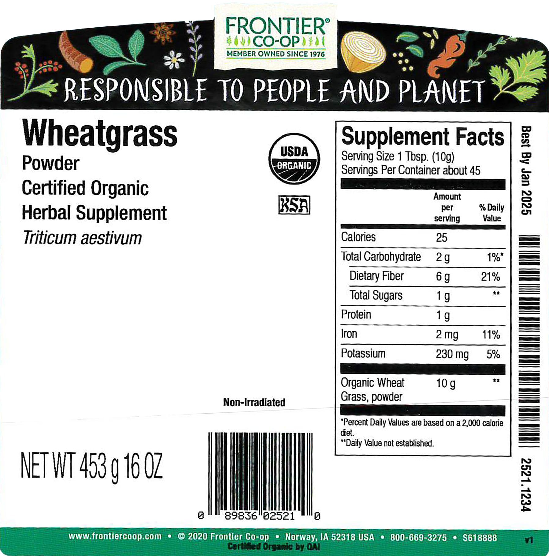 Foto 4 pulgar | Hierba De Trigo En Polvo Frontier Co-op Organic 454 G - Venta Internacional.