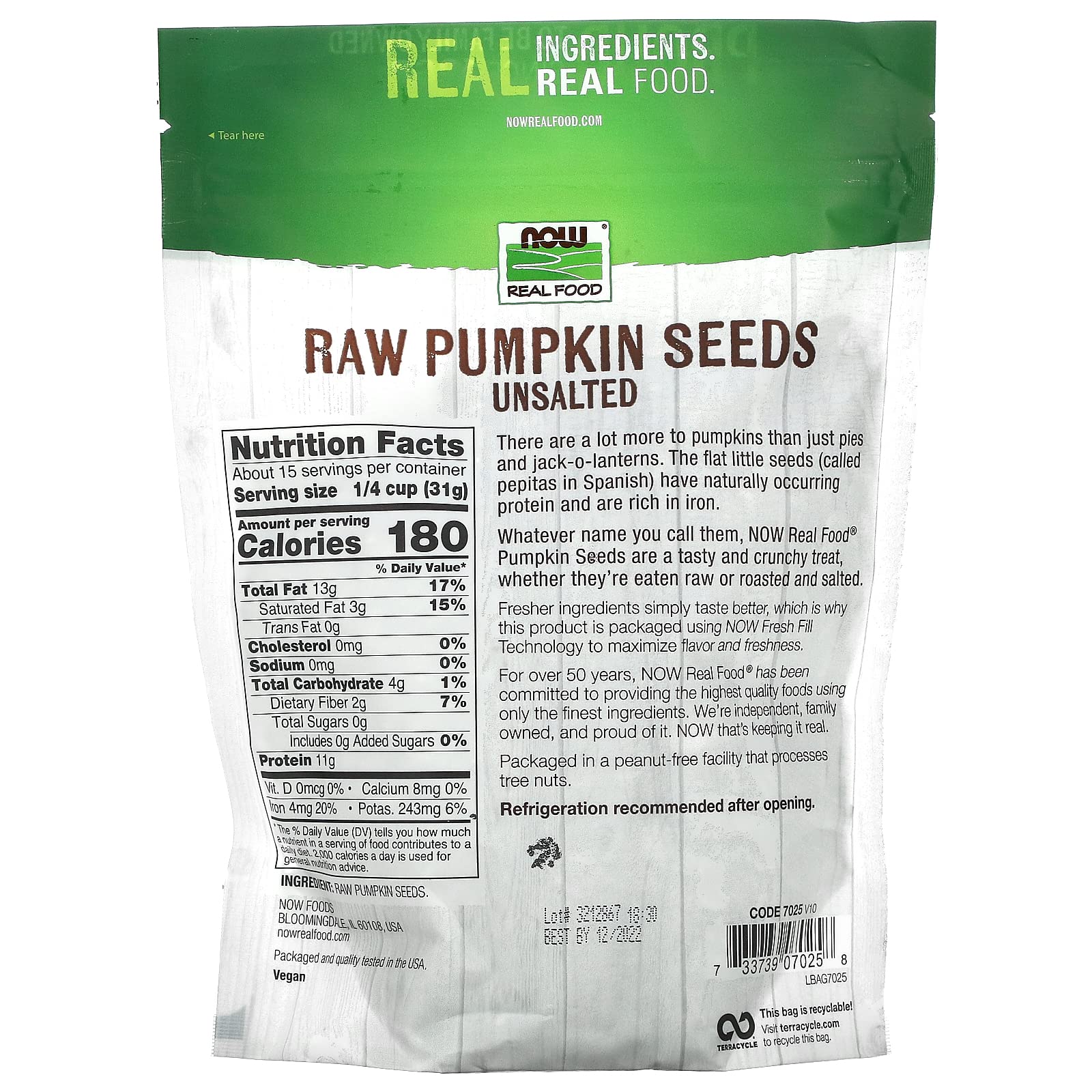 Foto 3 pulgar | Pumpkin Seeds Now Foods Raw  454 G  Ricas En Hierro  11 G De Proteína - Venta Internacional.