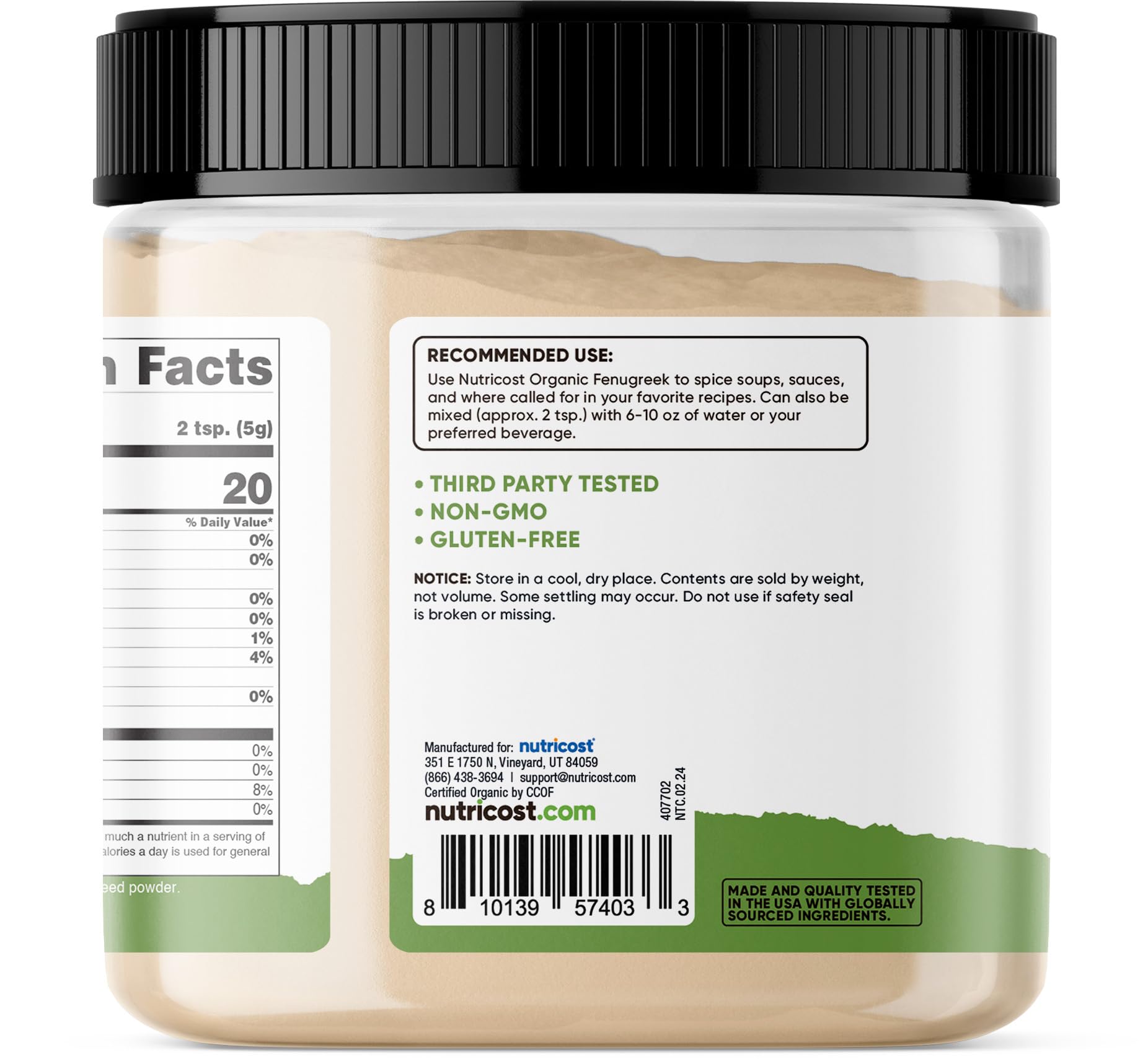 Foto 5 pulgar | Polvo De Alholva Orgánico Nutricost 454 G Certificado Por El Usda - Venta Internacional.