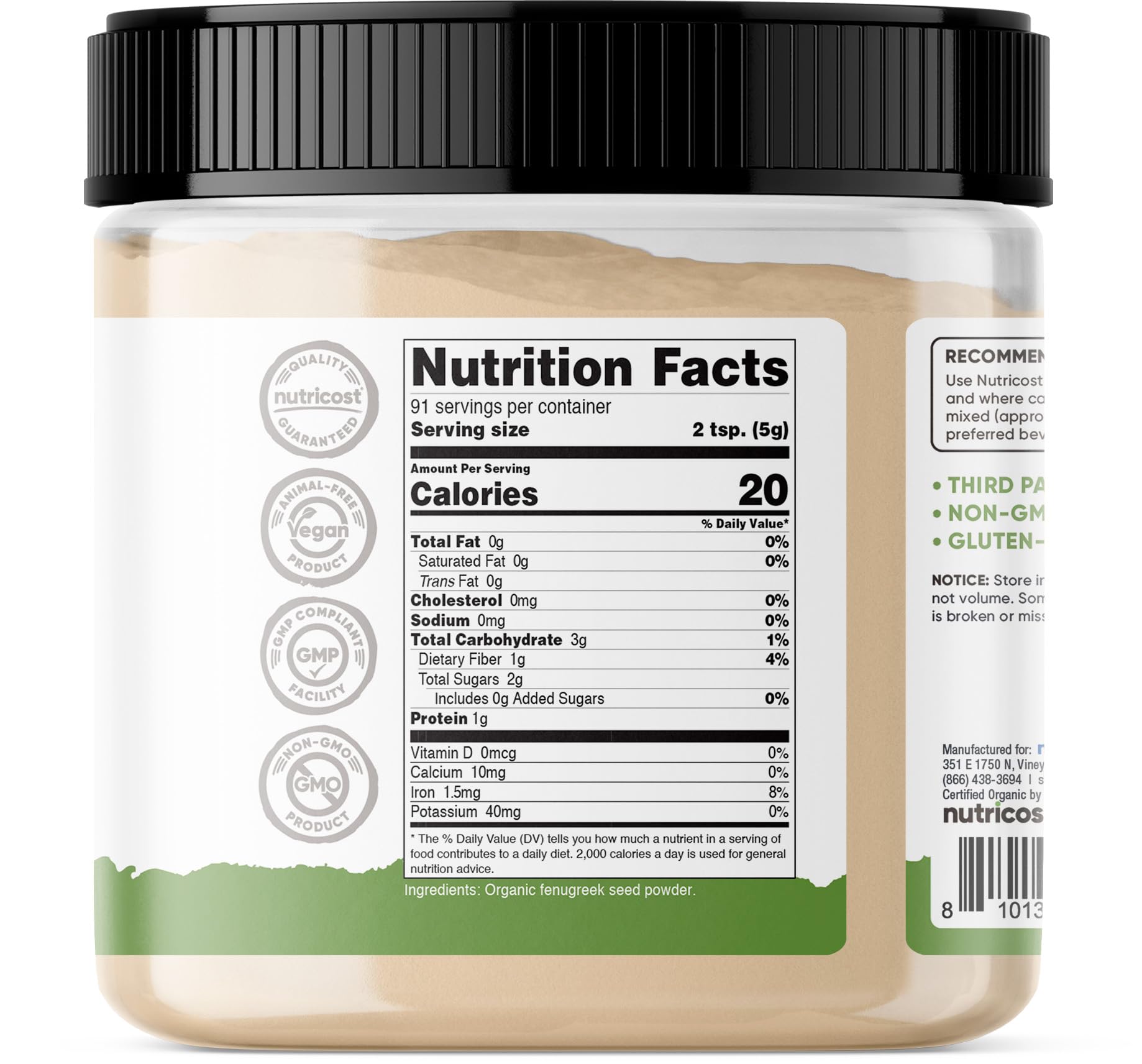 Foto 5 | Polvo De Alholva Orgánico Nutricost 454 G Certificado Por El Usda - Venta Internacional.