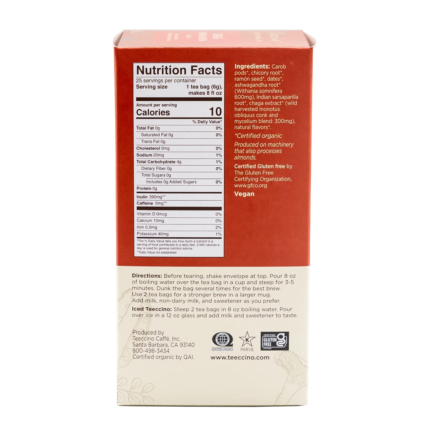 Foto 3 pulgar | Té De Hierbas Teeccino Chaga  Ashwagandha  Crema De Caramelo  25 Bolsas - Venta Internacional.