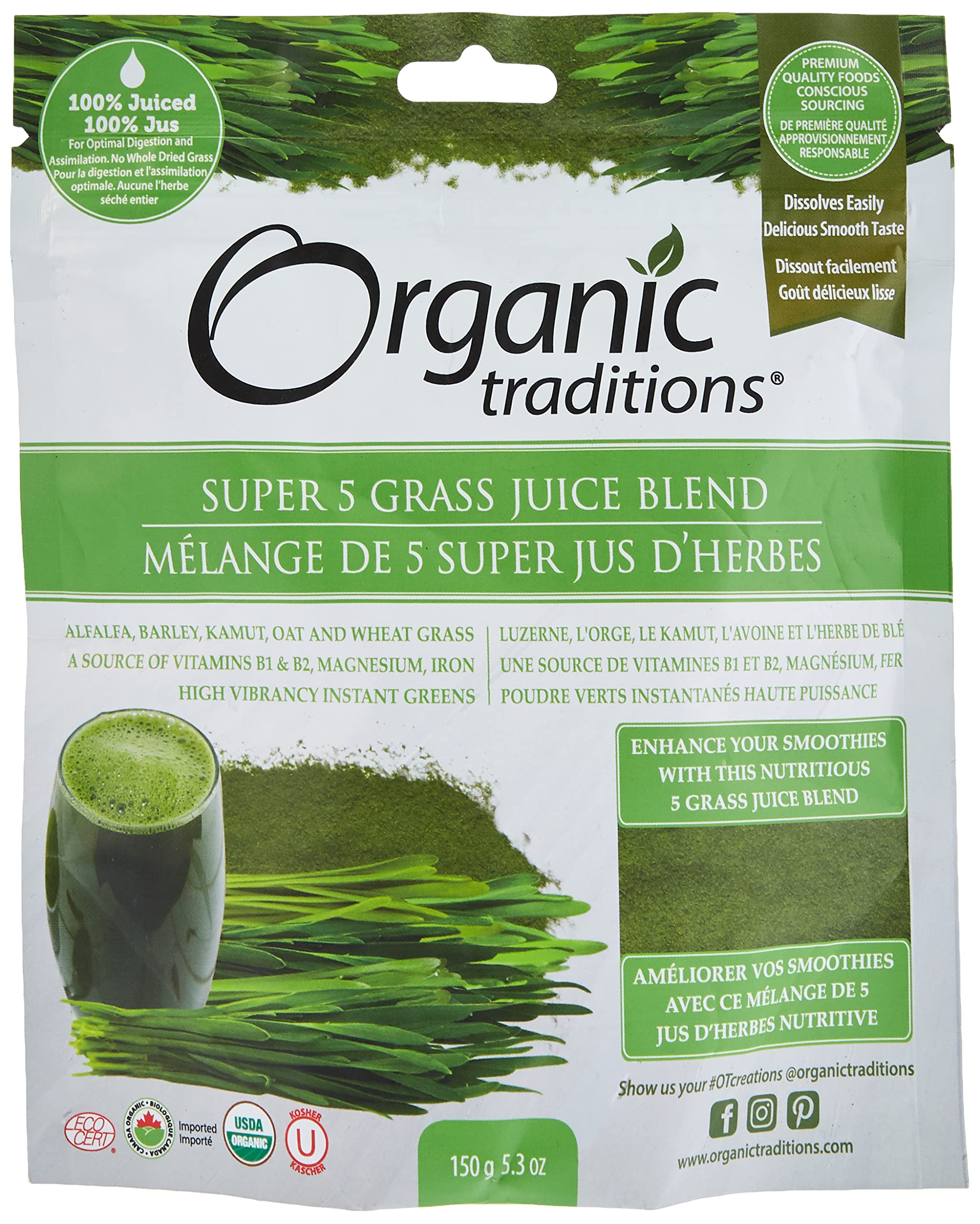 Foto 2 pulgar | Mezcla De Jugo De Hierba Super 5 Organic Traditions  150 G - Venta Internacional.