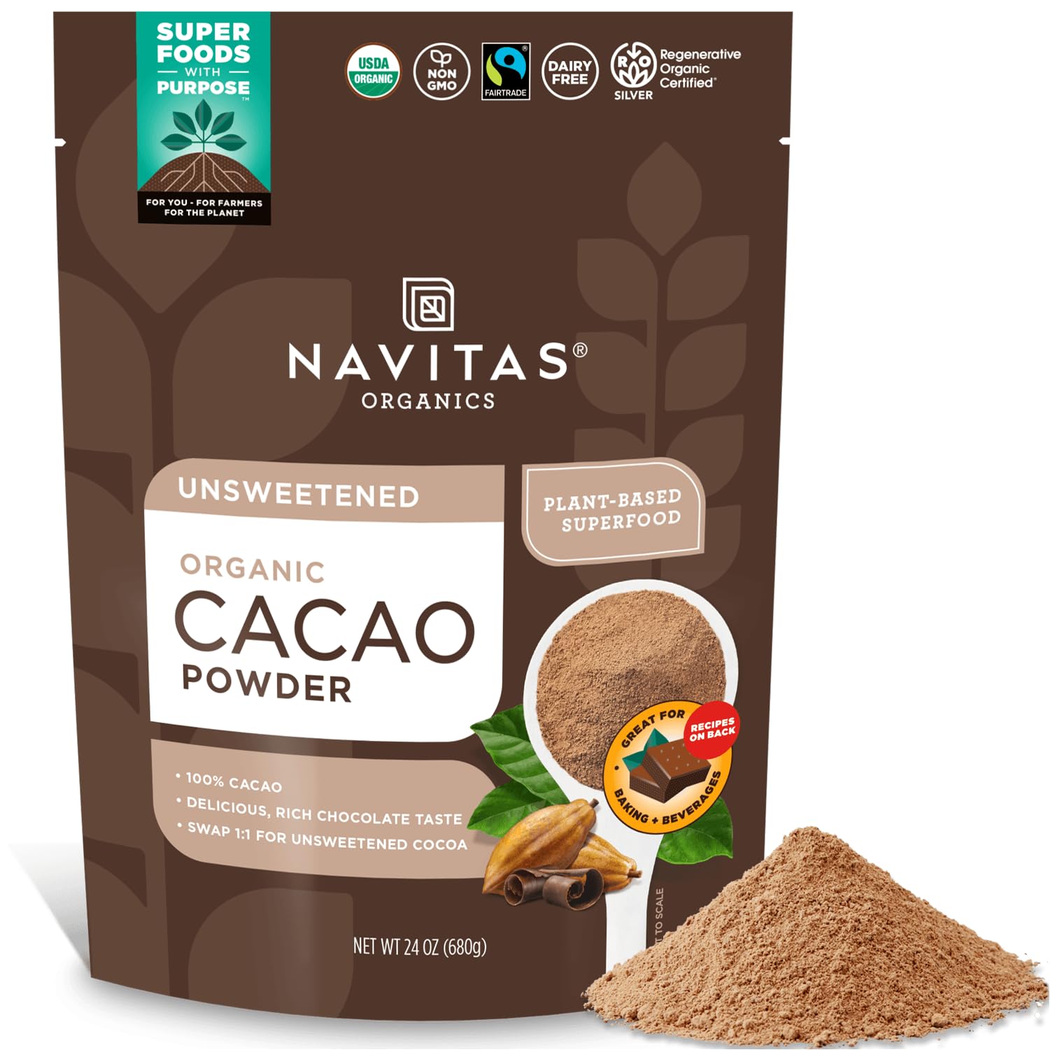 Foto 2 pulgar | Cacao En Polvo Navitas Organics Regenerative Organic 680 Ml - Venta Internacional.
