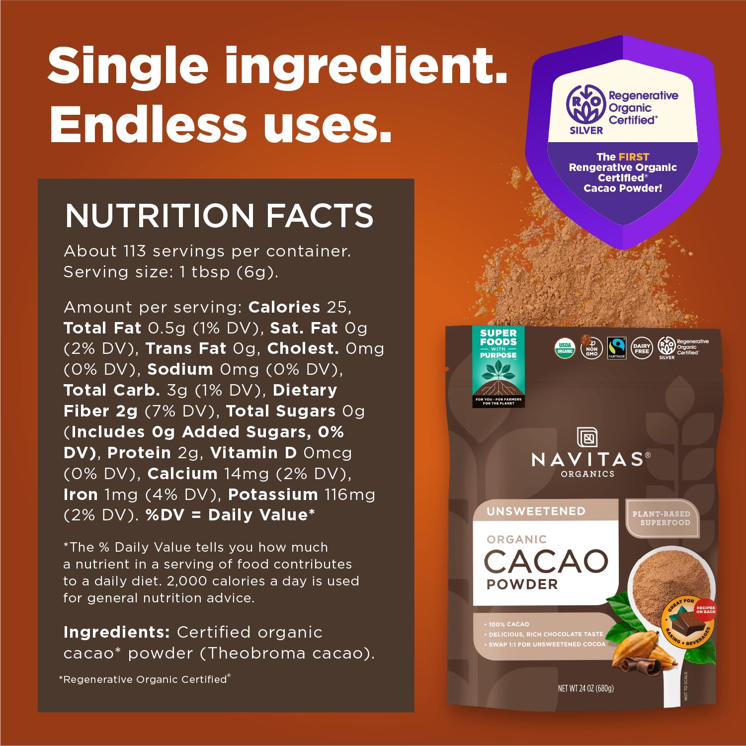 Foto 4 pulgar | Cacao En Polvo Navitas Organics Regenerative Organic 680 Ml - Venta Internacional.
