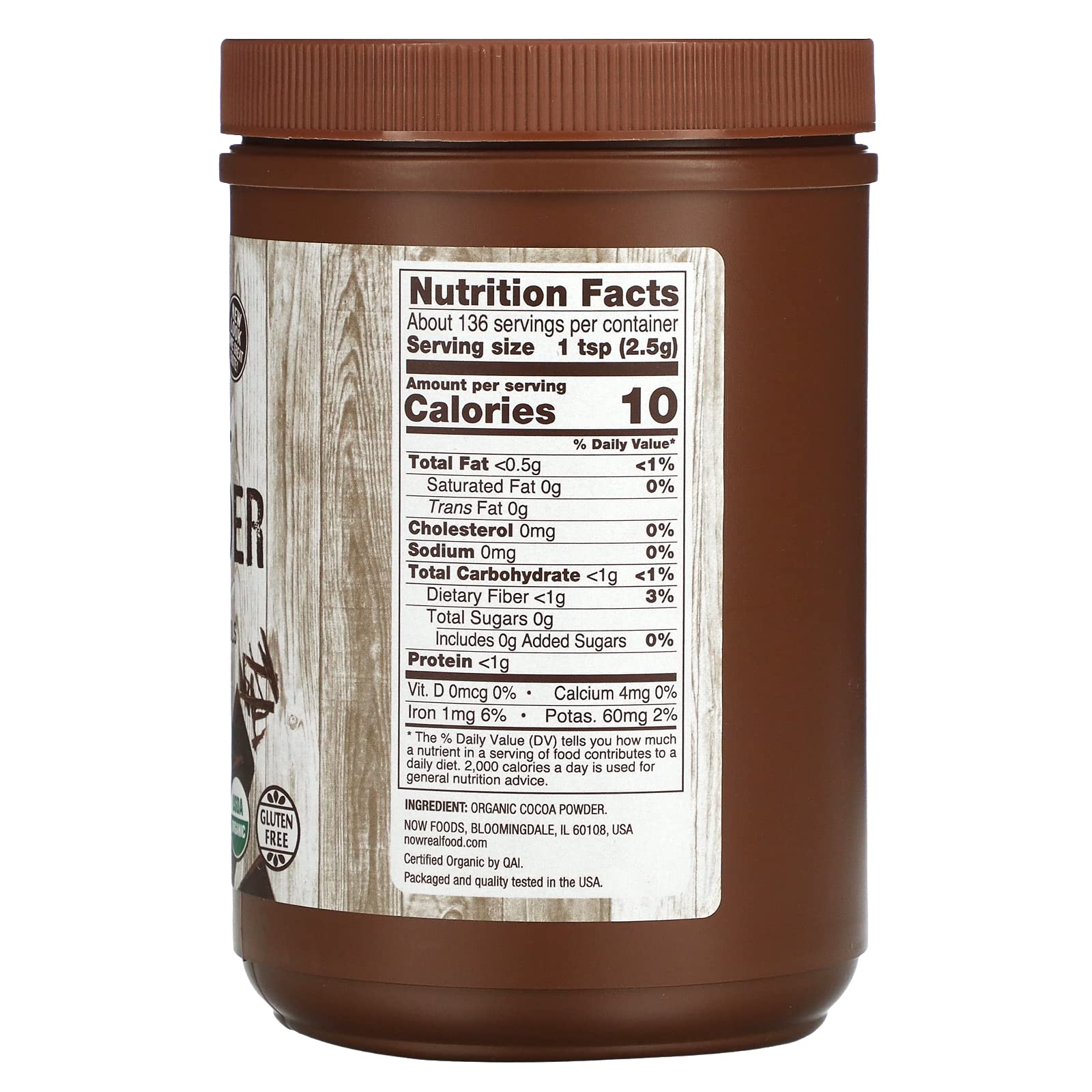 Foto 2 | Cacao En Polvo Now Foods Orgánico Sin Azúcar 355 Ml - Venta Internacional.