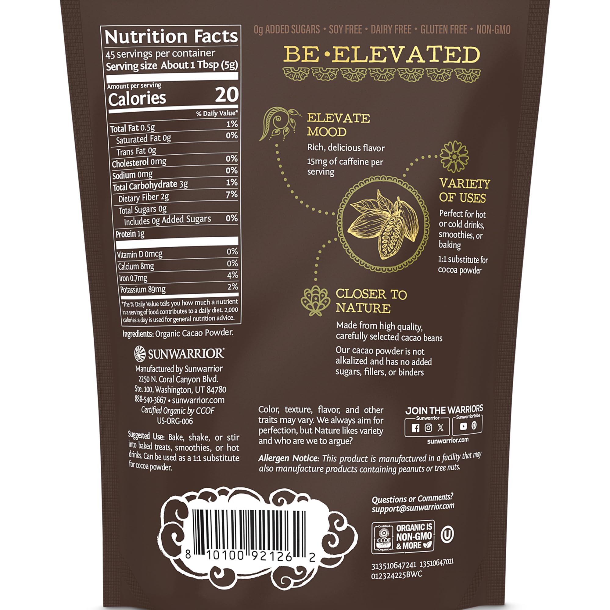 Foto 3 pulgar | Cacao En Polvo Sunwarrior Organic 225 G Para Hornear Y Batido - Venta Internacional.