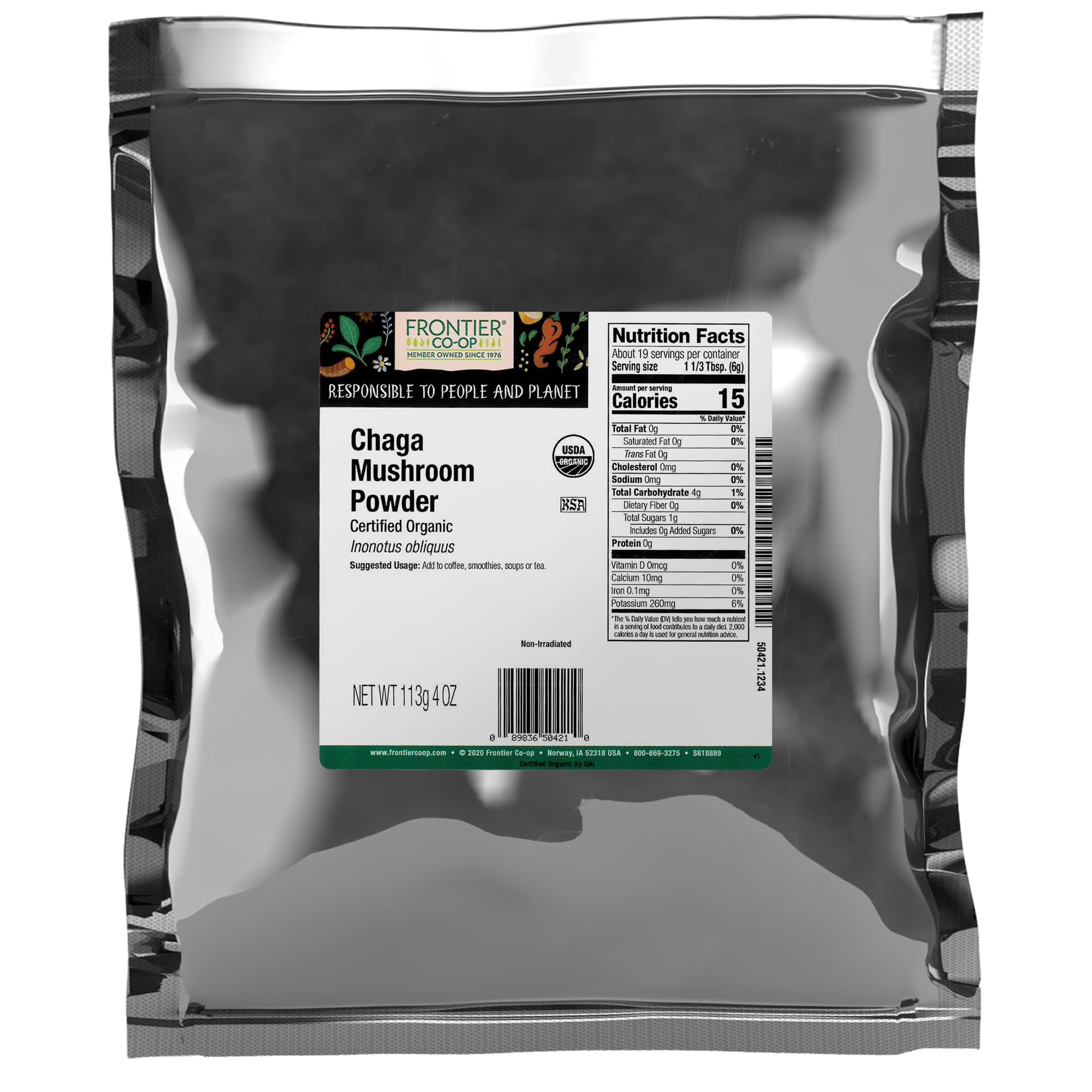 Foto 1 | Polvo De Hongos Chaga De Food Frontier Co-op  113 G  Orgánico - Venta Internacional.