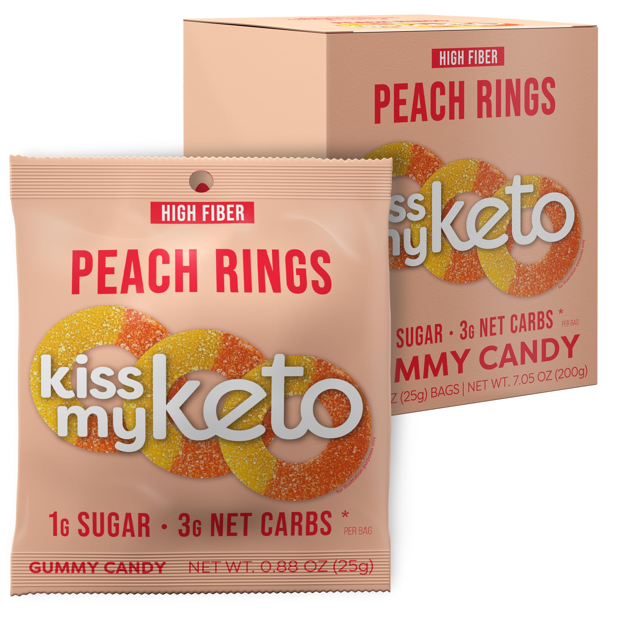 Foto 1 | Anillos De Melocotón Gummies Kiss My Keto  Paquete De 8 Unidades  Sin Azúcar  25 G - Venta Internacional.
