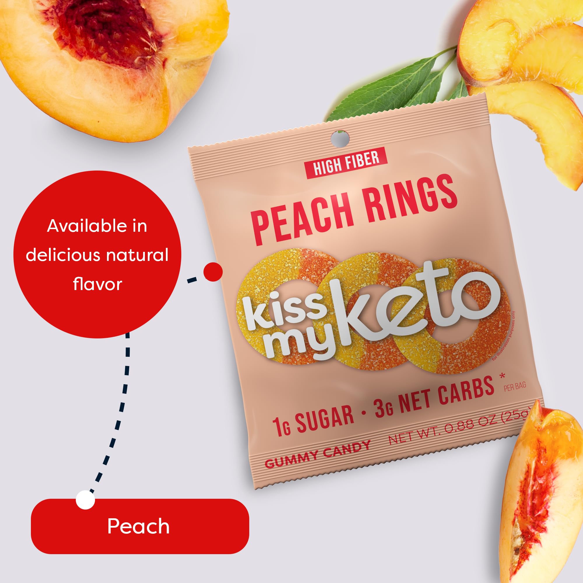 Foto 3 | Anillos De Melocotón Gummies Kiss My Keto  Paquete De 8 Unidades  Sin Azúcar  25 G - Venta Internacional.