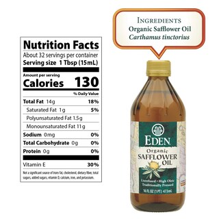 Foto 2 | Aceite De Cártamo Eden Organic Con Alto Contenido De Ácido Oleico Sin Refinar 473 Ml - Venta Internacional.