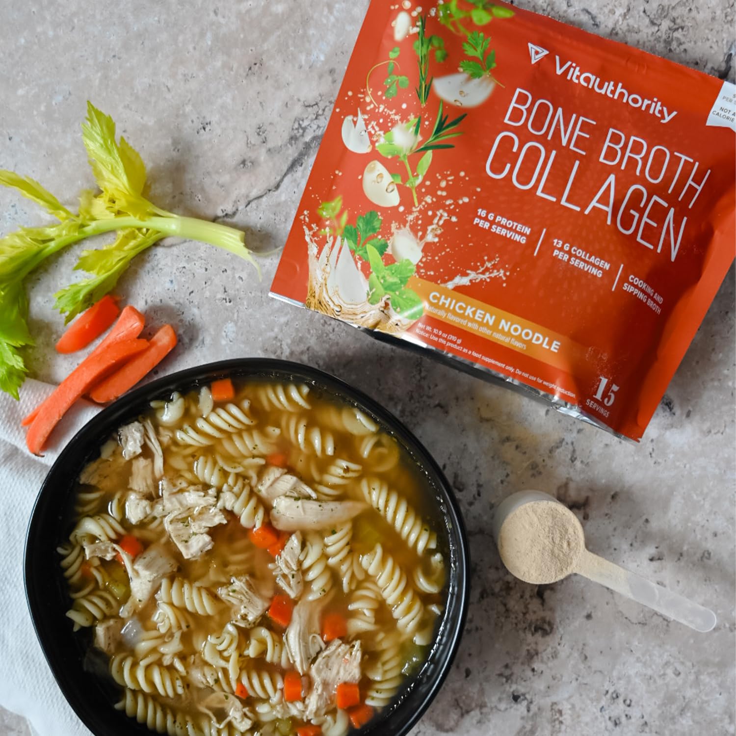 Foto 7 pulgar | Deliciosos Fideos De Pollo Con Colágeno Vitauthority Con Caldo De Huesos - Venta Internacional.