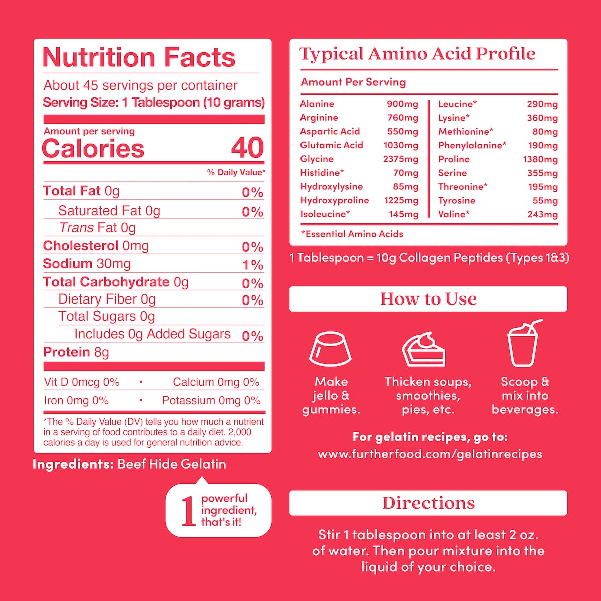 Foto 2 | Gelatina En Polvo Further Food Premium Para Animales Alimentados Con Pasto  450 Ml - Venta Internacional.