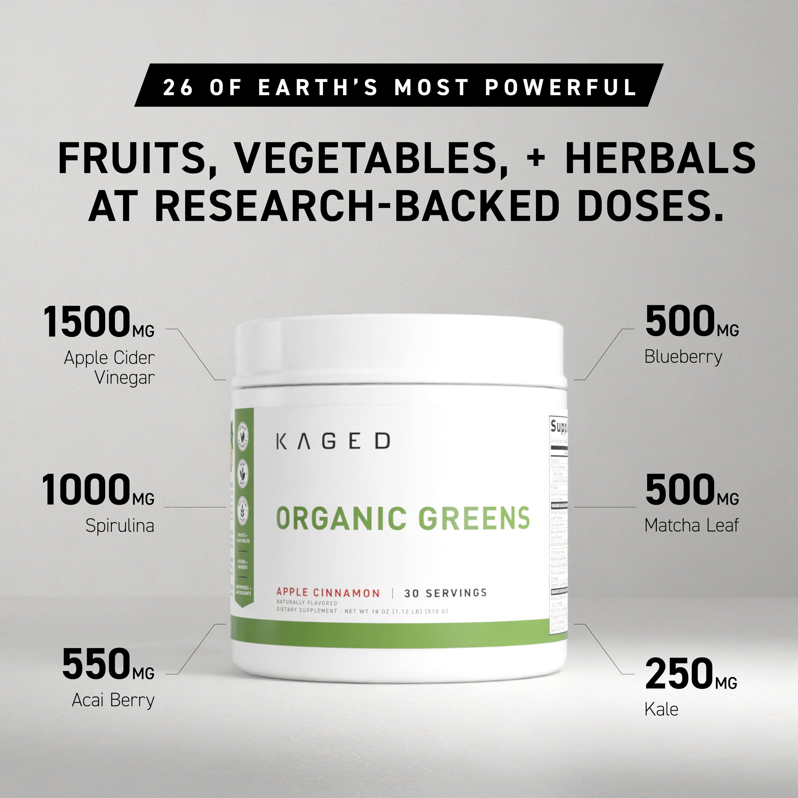 Foto 5 pulgar | Superalimento En Polvo Kaged Organic Greens Outlive100 Apple 30s - Venta Internacional.