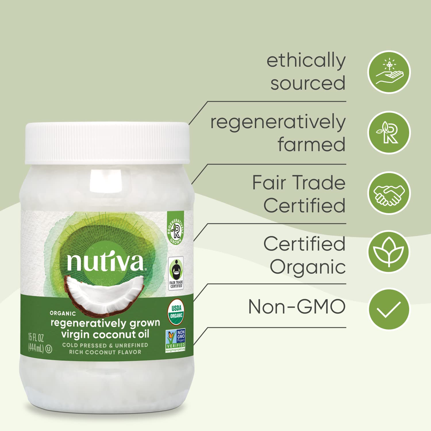 Foto 2 | Aceite De Coco Nutiva Cultivado De Forma Regenerativa  450 Ml  Orgánico Del Usda - Venta Internacional.