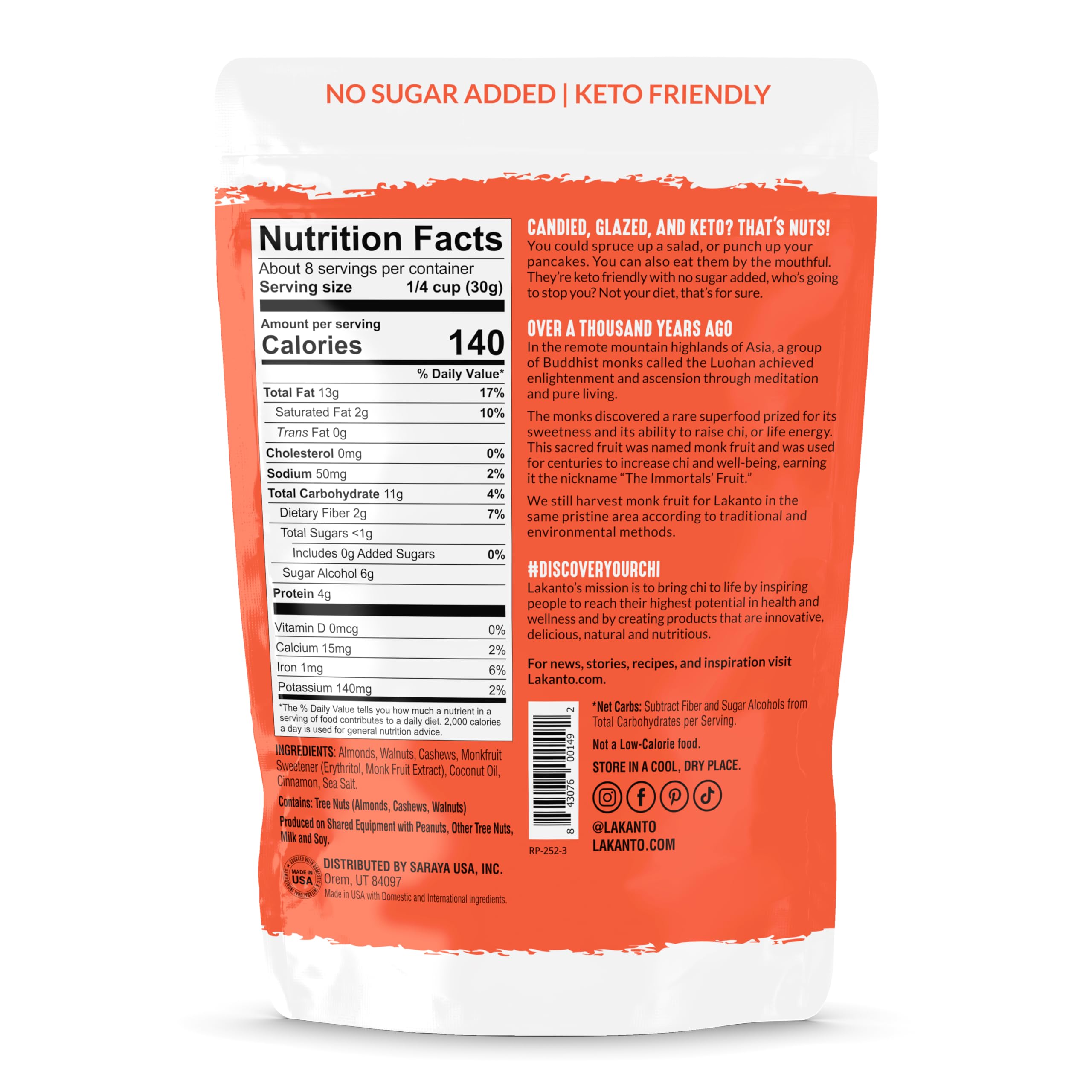 Foto 2 | Nueces Confitadas Lakanto  Glaseadas Con Canela  Sin Azúcar  Veganas  150 G - Venta Internacional.