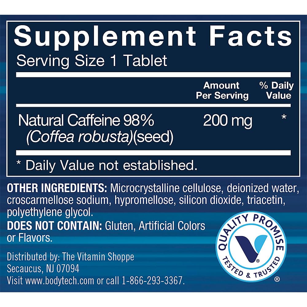 Foto 4 pulgar | Suplemento De Cafeína Natural Bodytech 200 Mg 100 Comprimidos - Venta Internacional.
