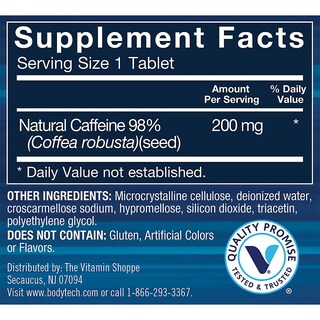 Foto 3 | Suplemento De Cafeína Natural Bodytech 200 Mg 100 Comprimidos - Venta Internacional.