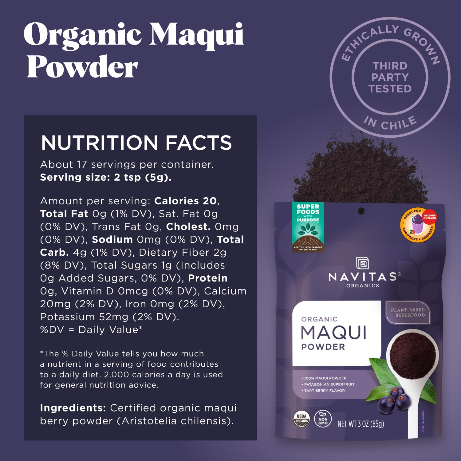 Foto 3 pulgar | Maqui En Polvo Navitas Organics  Bolsa De 90 Ml  17 Porciones  Orgánico - Venta Internacional.