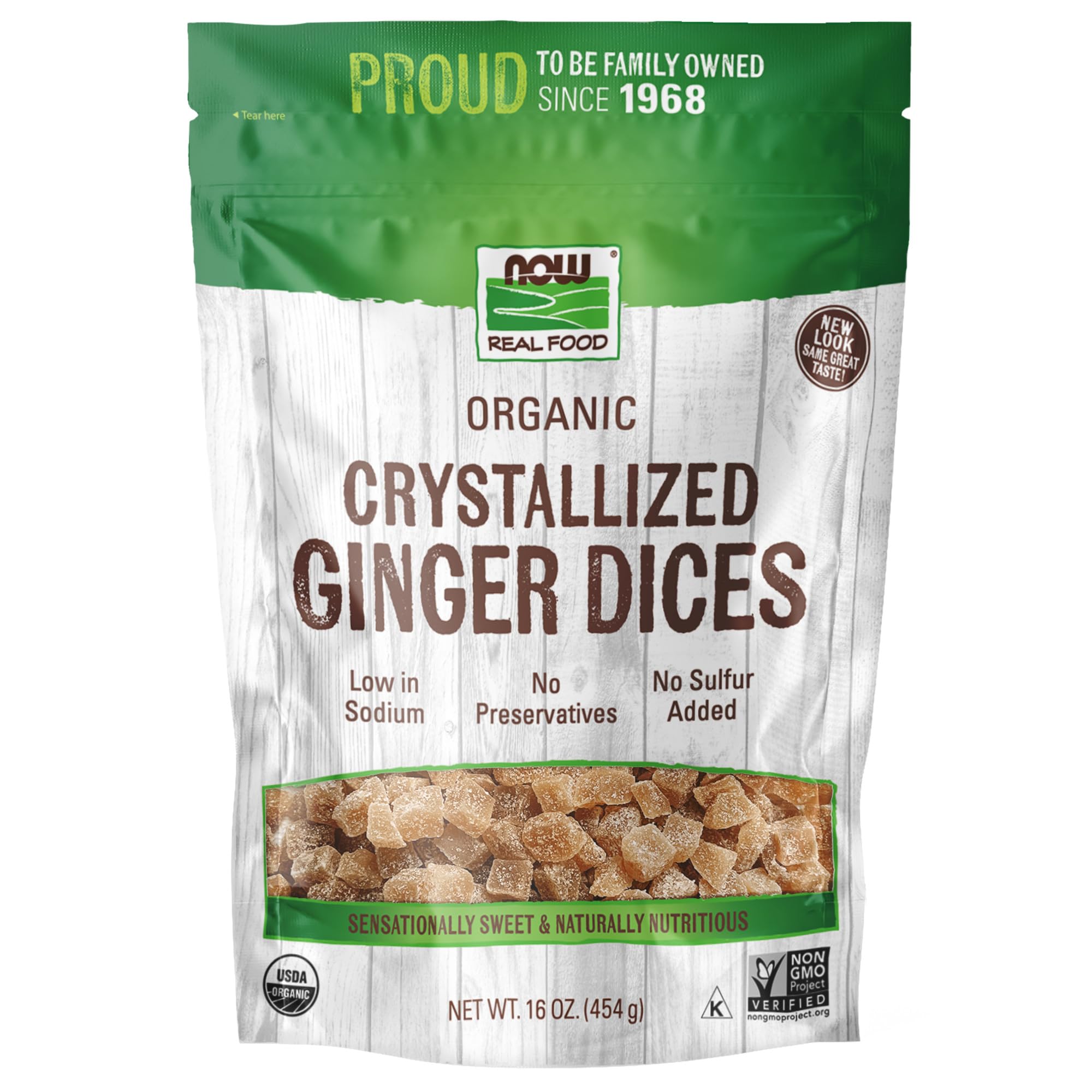 Foto 1 | Cubitos De Jengibre Cristalizados Now Foods Organic  454 G  Con Bajo Contenido De Sodio - Venta Internacional.