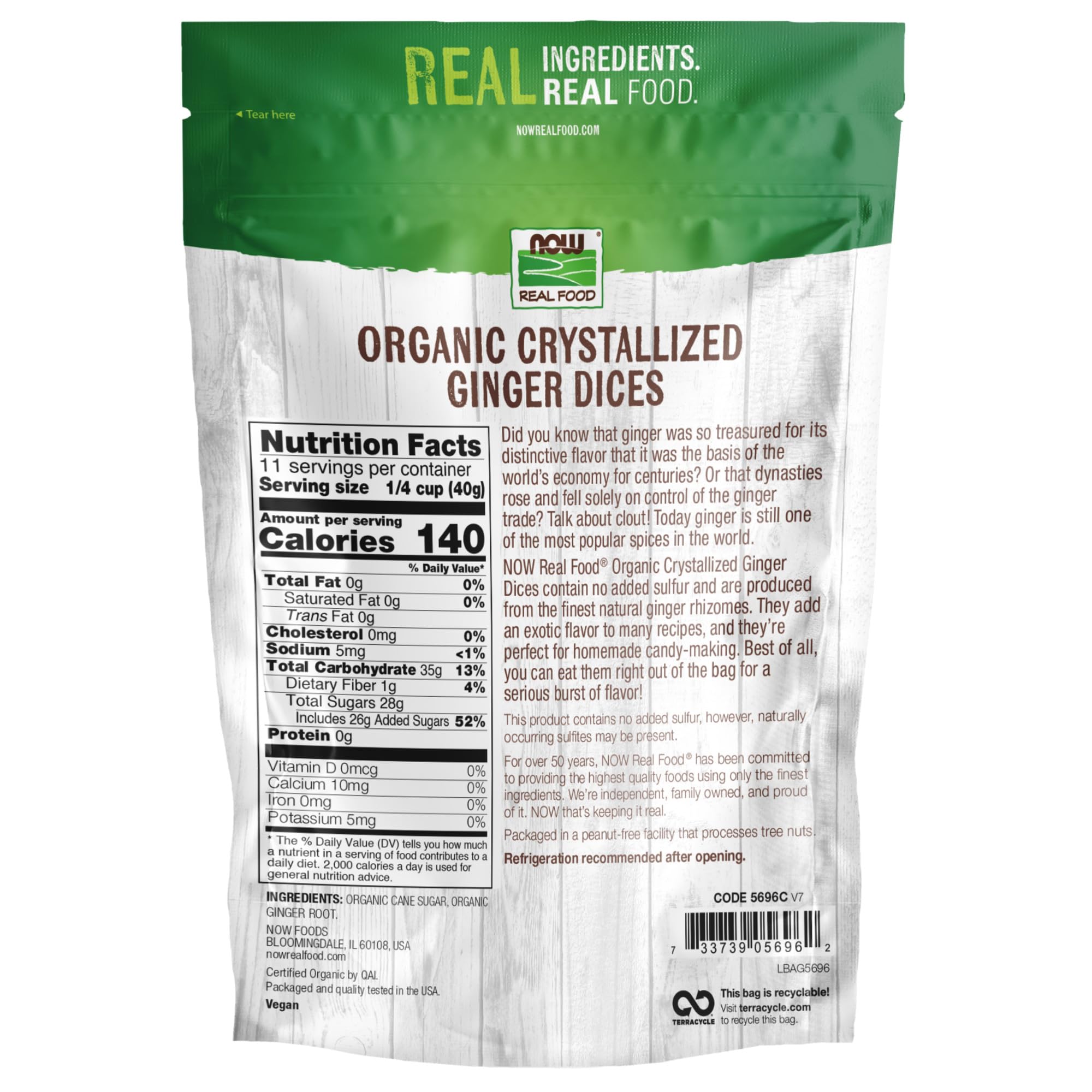 Foto 2 | Cubitos De Jengibre Cristalizados Now Foods Organic  454 G  Con Bajo Contenido De Sodio - Venta Internacional.