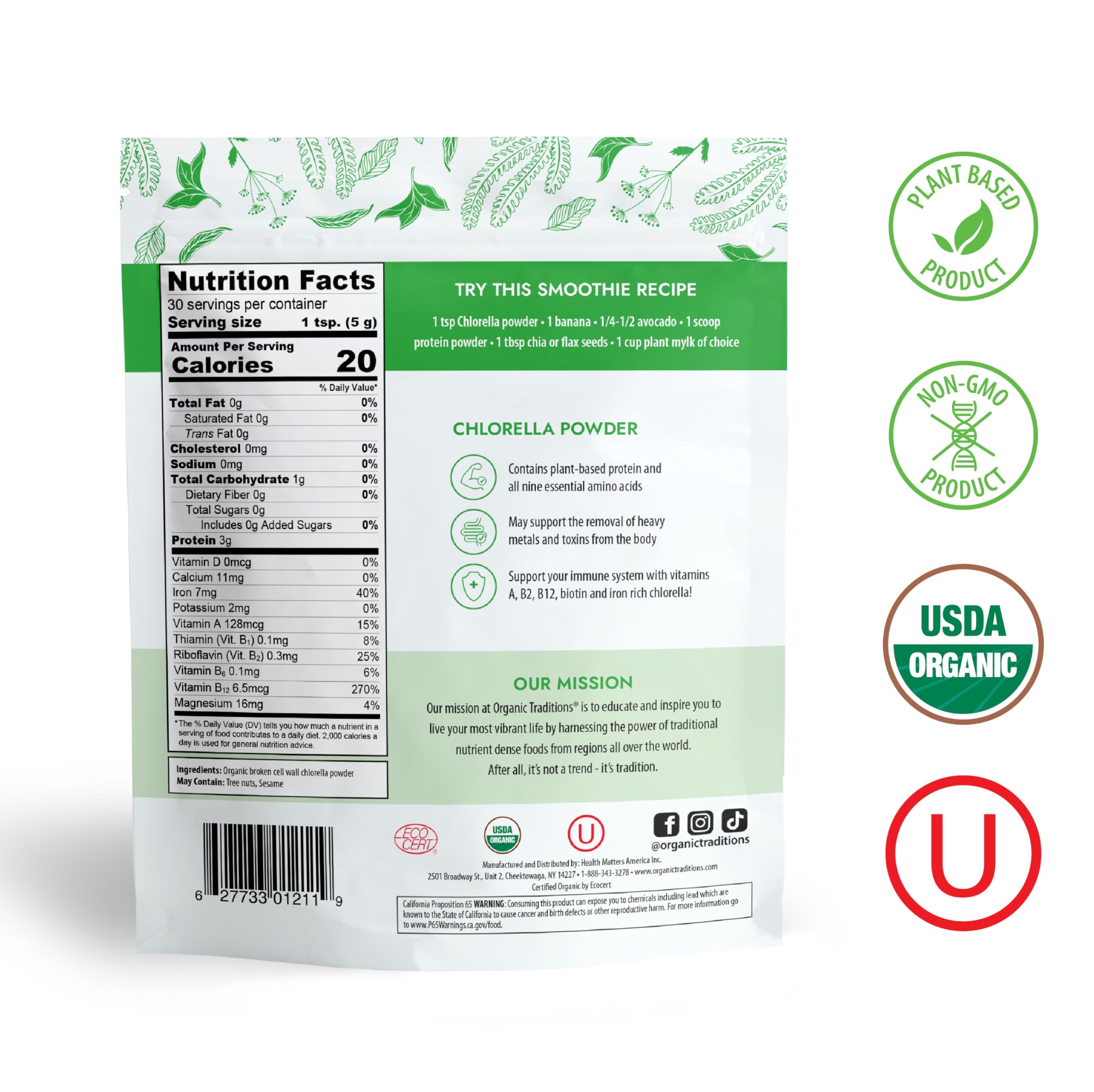 Foto 3 pulgar | Chlorella En Polvo Organic Traditions  150 G  Vegana  Sin Ogm - Venta Internacional.
