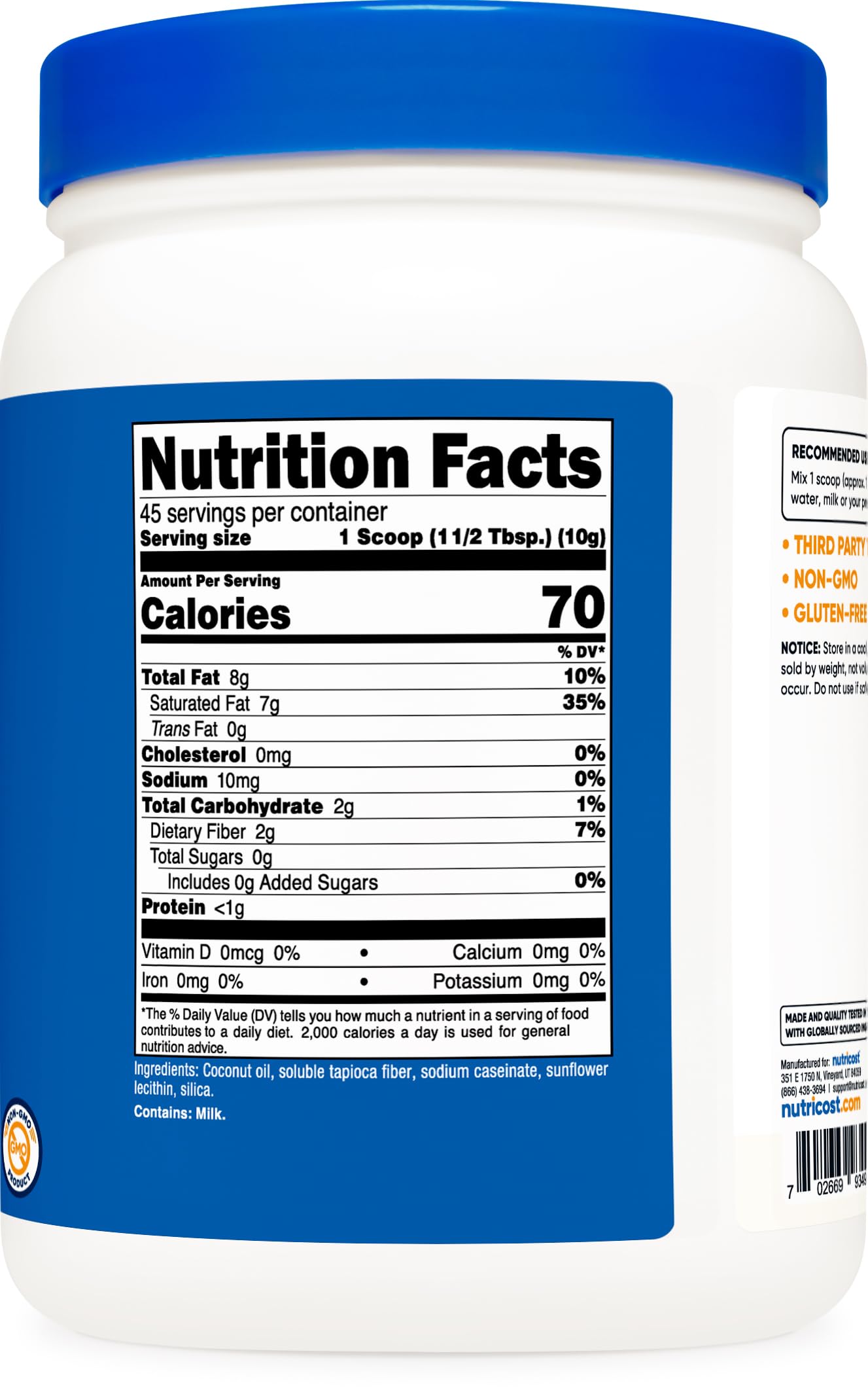 Foto 6 pulgar | Aceite De Coco En Polvo Nutricost 454 G (45 Porciones) Sin Ogm Sin Gluten - Venta Internacional.