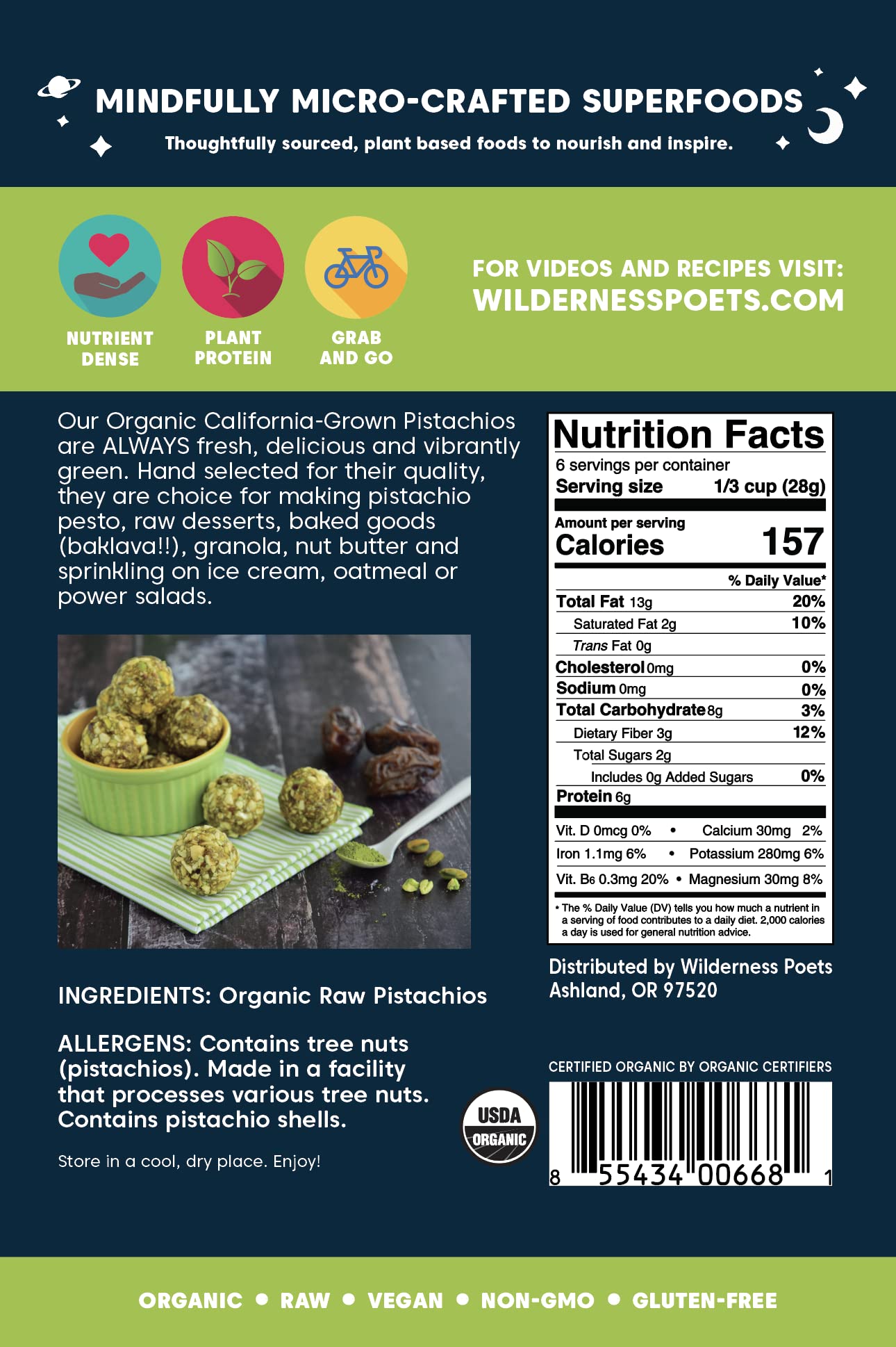 Foto 6 | Pistachos Wilderness Poets Organic  Enteros Y Crudos  170 G - Venta Internacional.