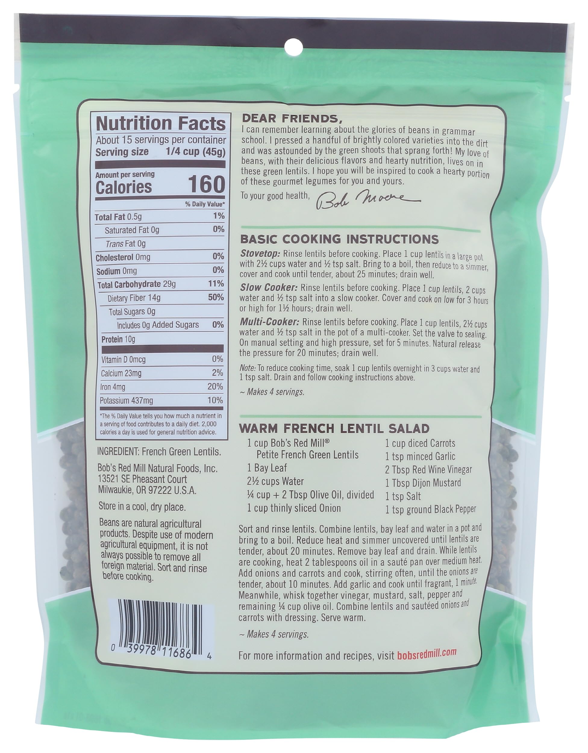Foto 3 pulgar | Lentejas Bob's Red Mill Petite French Green 700 Ml - Venta Internacional.