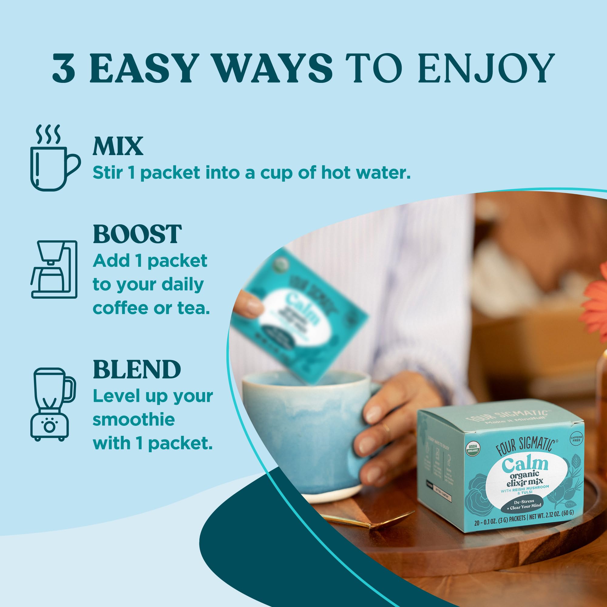 Foto 3 | Elixir Mix Four Sigmatic Reishi  Descafeinado  20 Paquetes - Venta Internacional.
