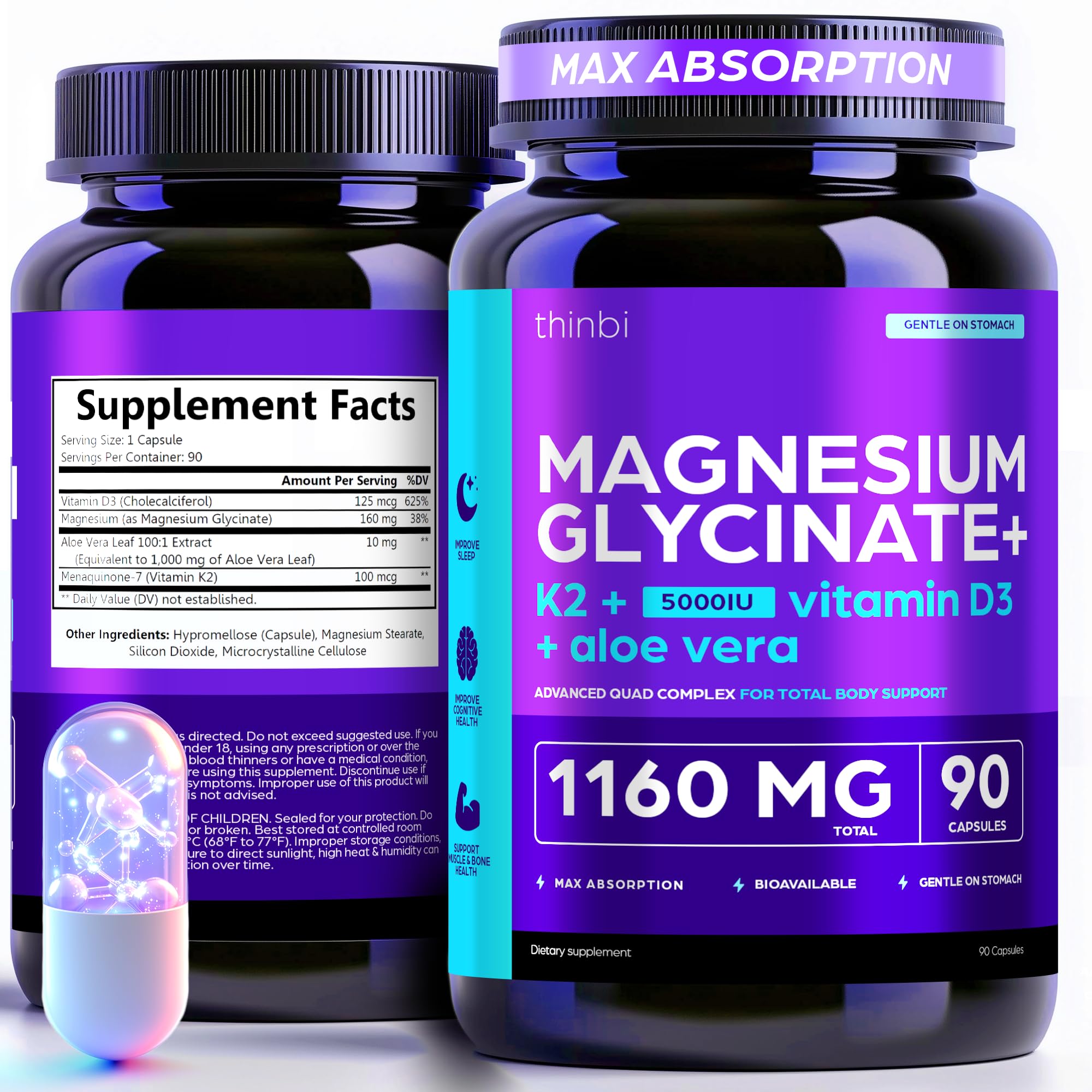 Foto 2 pulgar | Suplemento Artnaturals De Glicinato De Magnesio 1160 Mg + Aloe Vera - Venta Internacional.