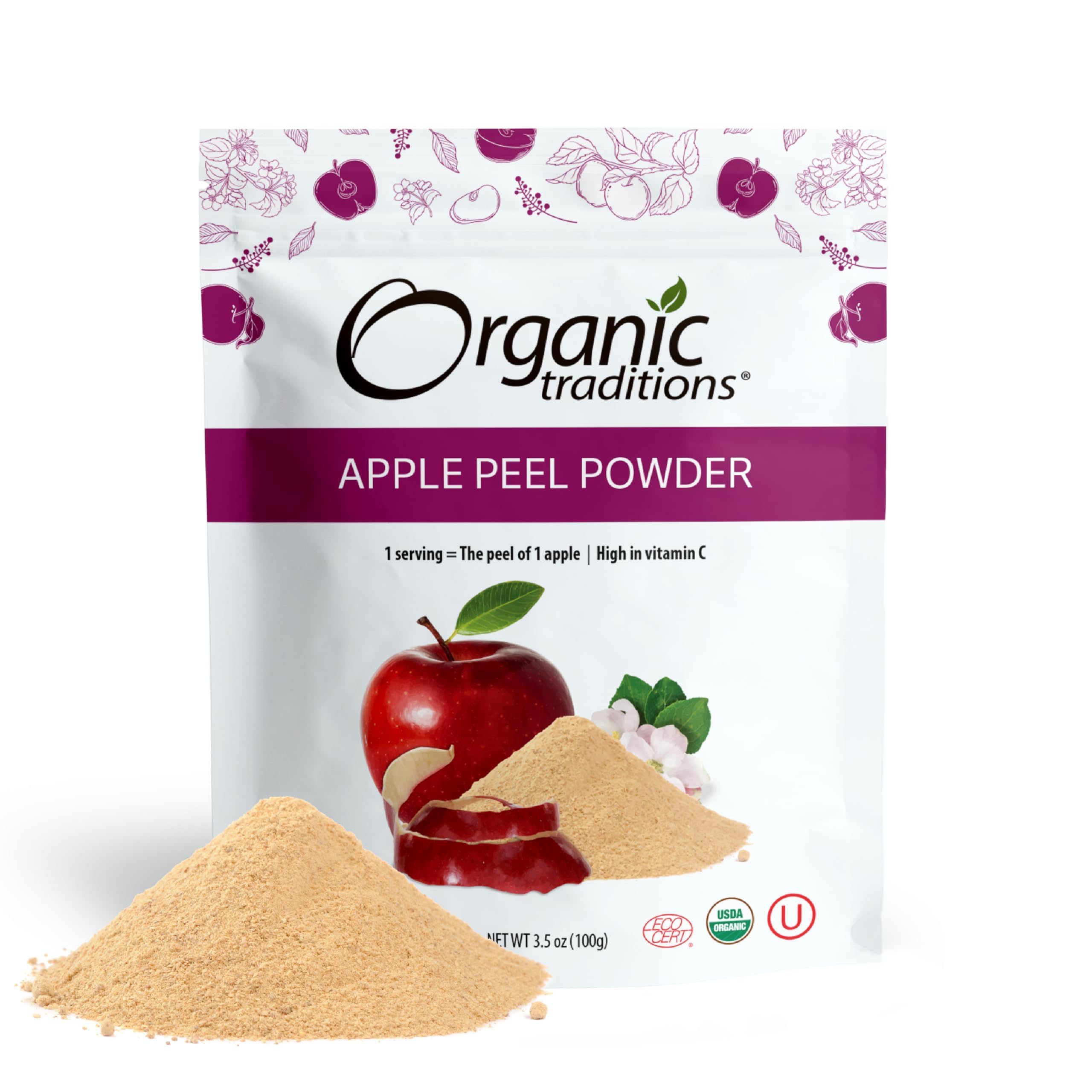Foto 1 | Cáscara De Manzana En Polvo Organic Traditions  100 G  Vegana  Sin Ogm - Venta Internacional.