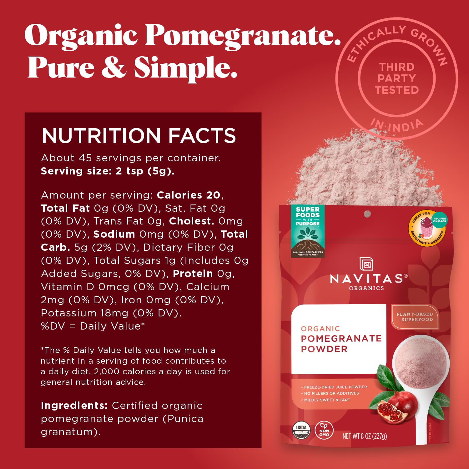 Foto 4 pulgar | Polvo De Granada Navitas Organics 225 Ml Orgánico Sin Ogm - Venta Internacional.