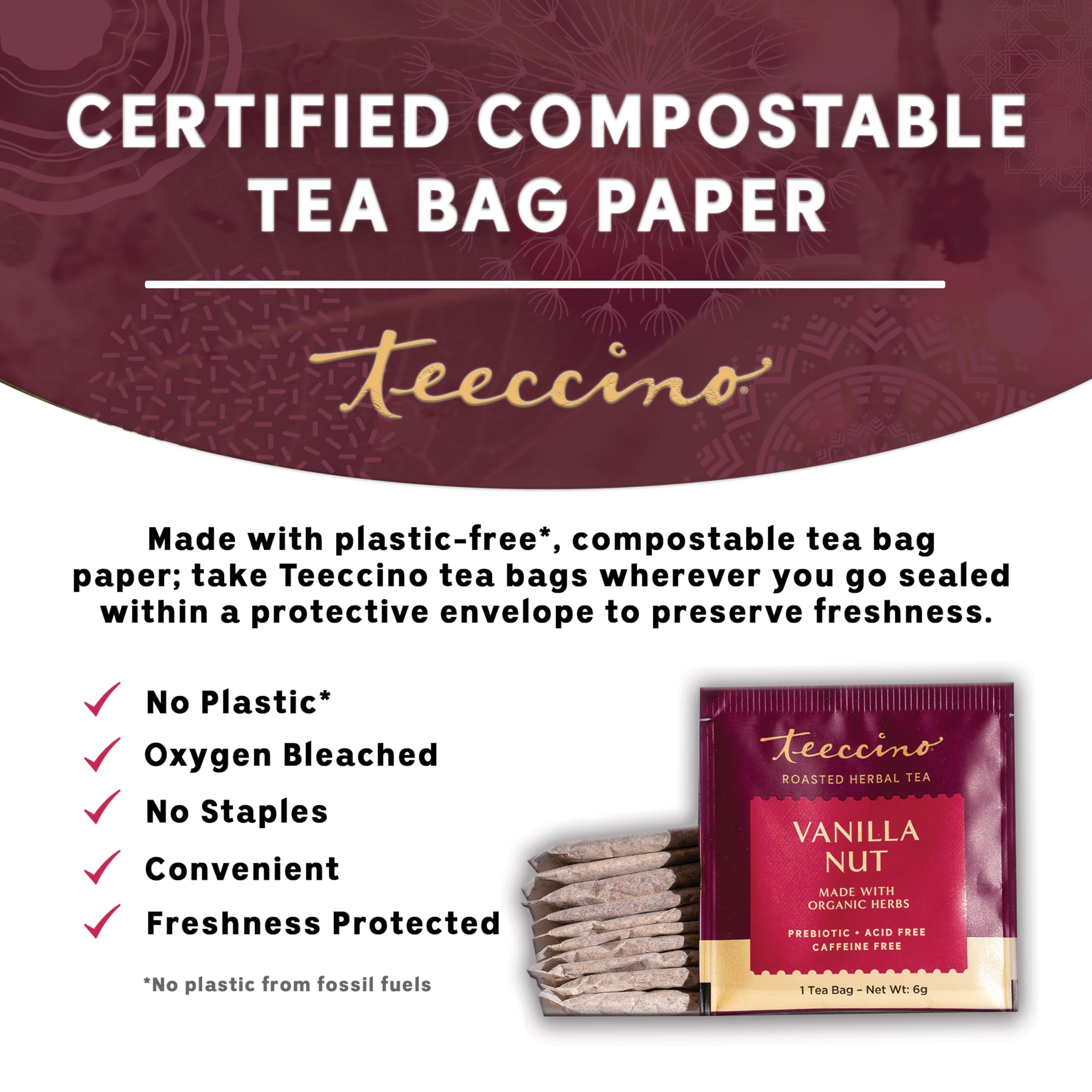 Foto 4 pulgar | Té De Hierbas Teeccino  Vainilla Y Nuez  25 Bolsitas De Té Sin Cafeína - Venta Internacional.
