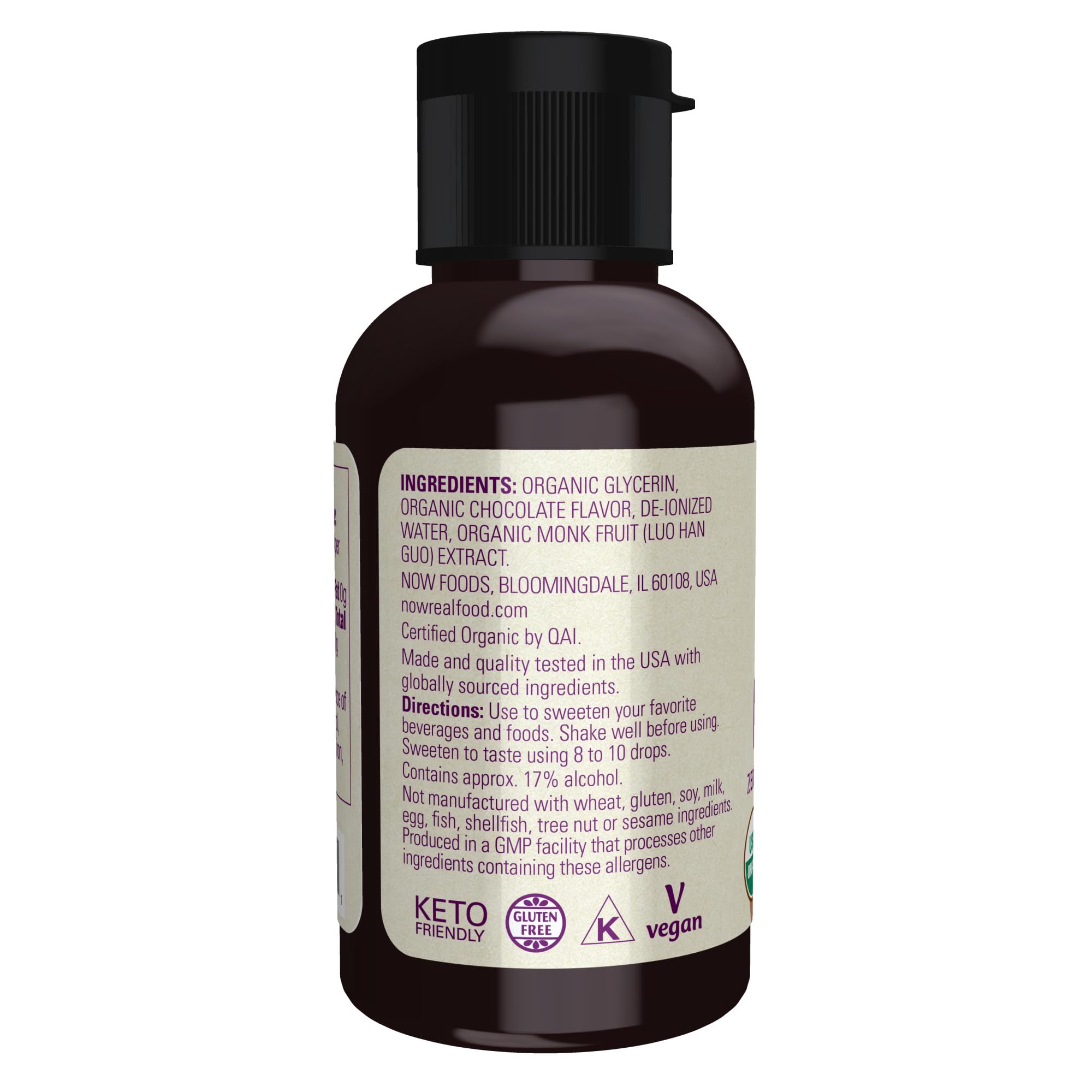 Foto 4 pulgar | Chocolate Líquido Orgánico Con Fruta De Monje  Edulcorante Now Foods  50 Ml - Venta Internacional.